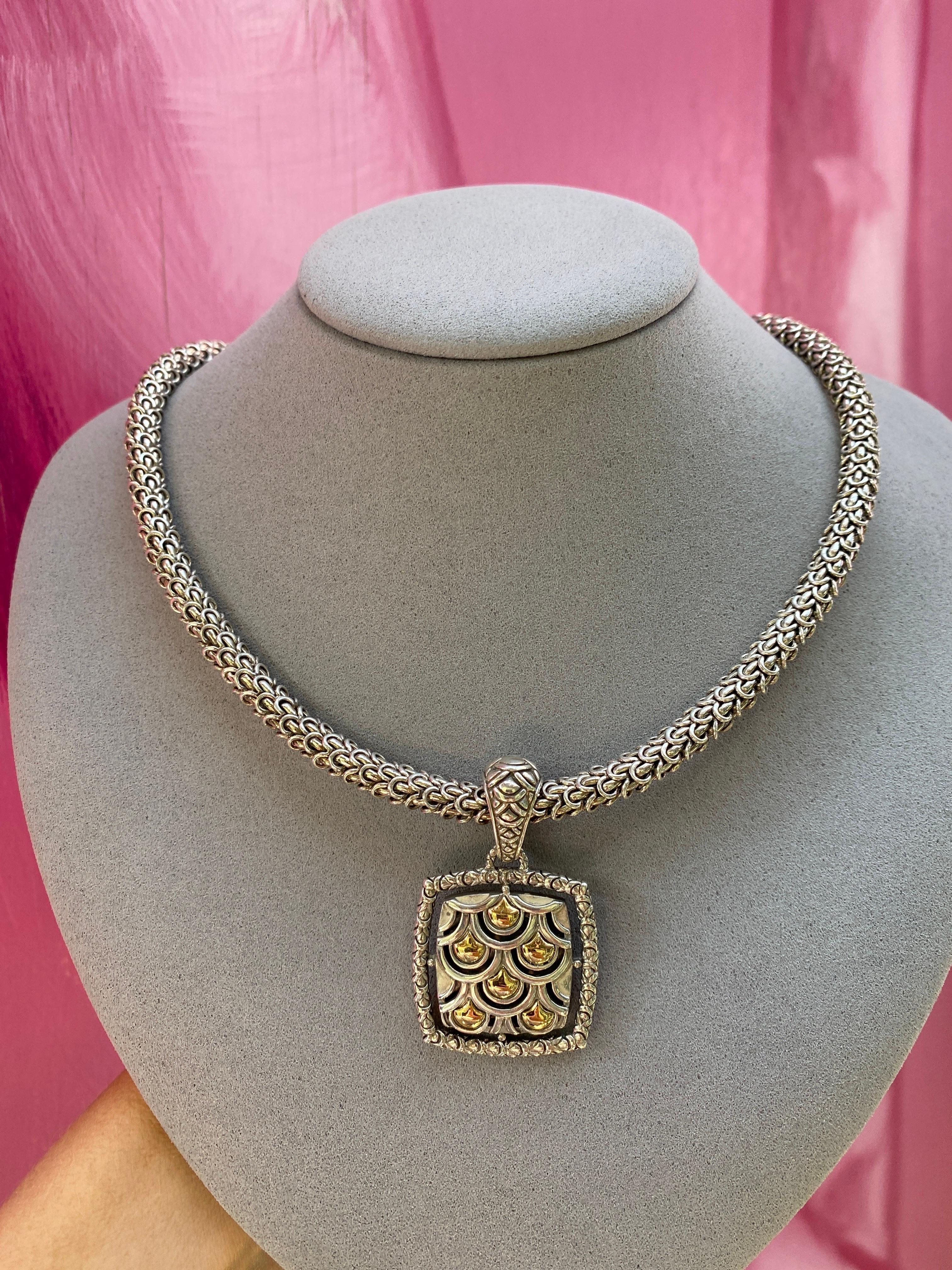 John Hardy Sterling Silver & 18 Karat Yellow Gold Naga Square Pendant Necklace 1