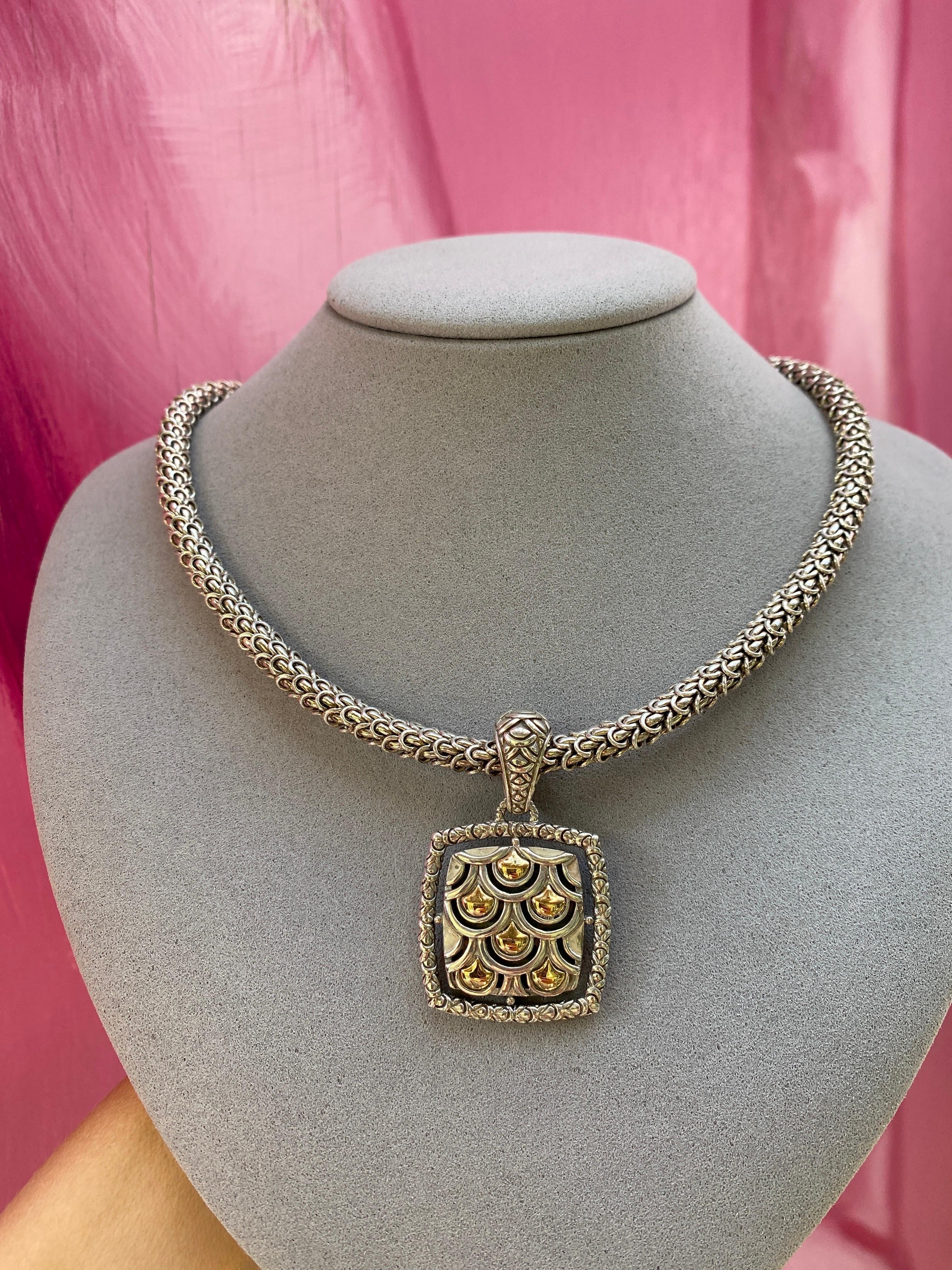John Hardy Sterling Silver & 18 Karat Yellow Gold Naga Square Pendant Necklace 2