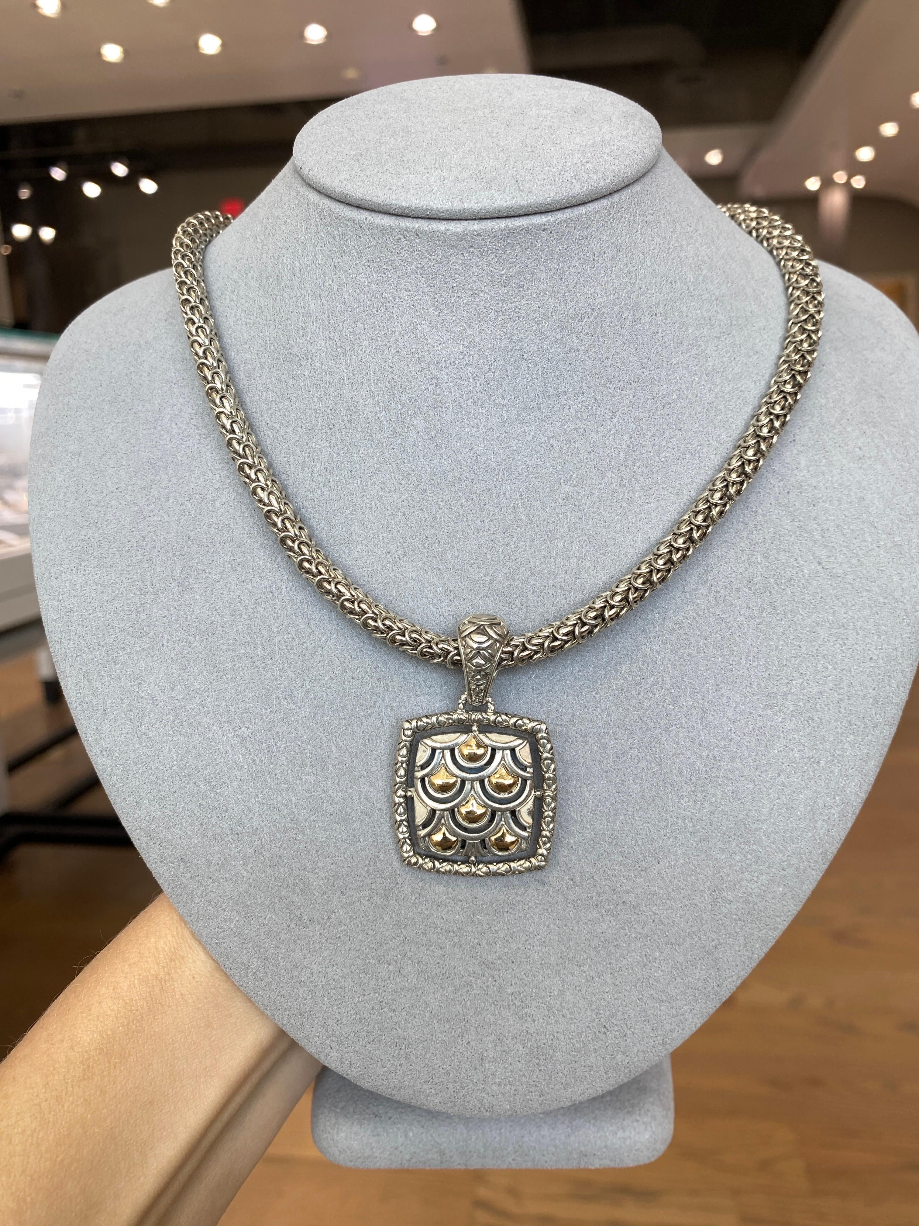 John Hardy Sterling Silver & 18 Karat Yellow Gold Naga Square Pendant Necklace 3