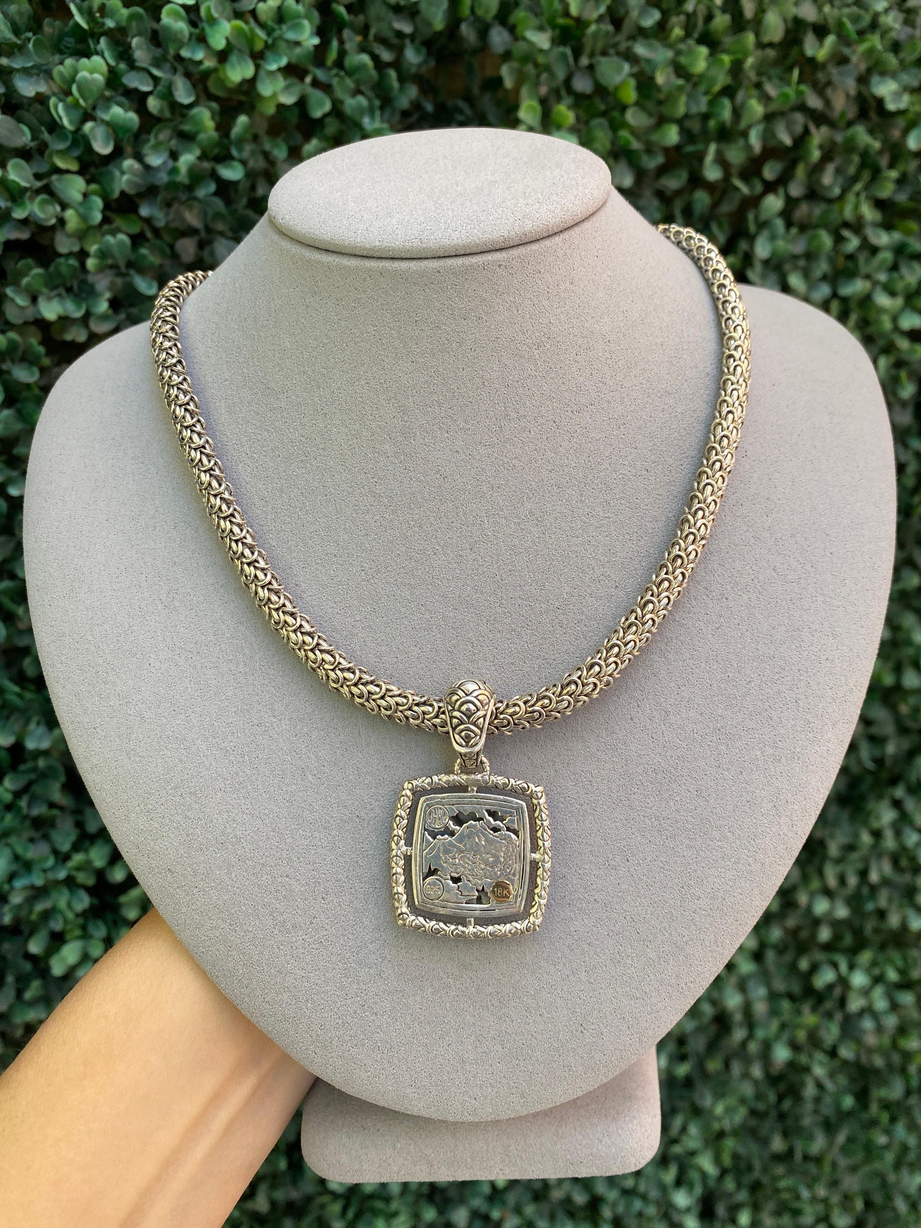 John Hardy Sterling Silver & 18 Karat Yellow Gold Naga Square Pendant Necklace 5