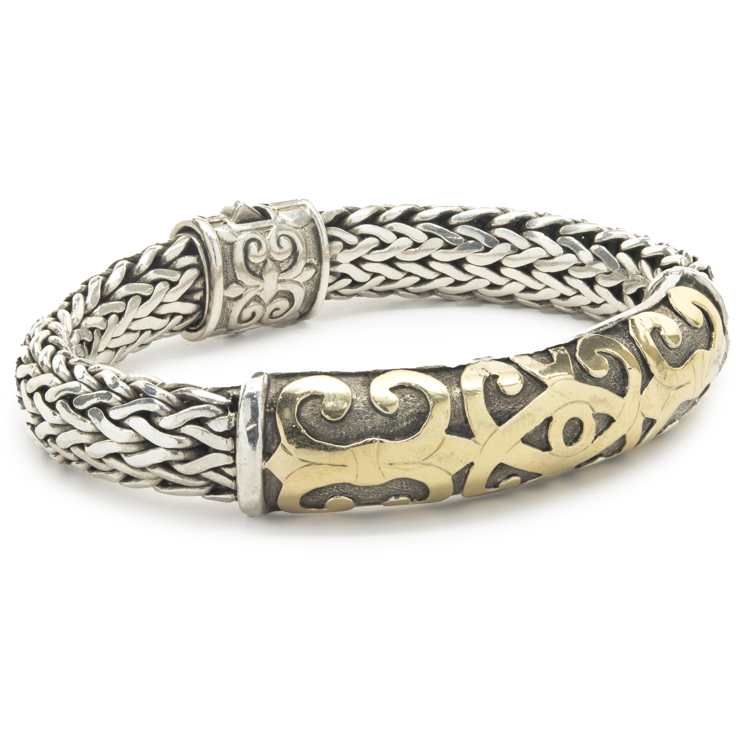 Designer: John Hardy
Material: Sterling Silver / 18 Karat Yellow Gold
Dimensions: bracelet measures 7-inches in length
Weight: 77.80 grams