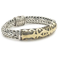 John Hardy Sterling Silver & 18 Karat Yellow Gold Scroll ID Mesh Bracelet