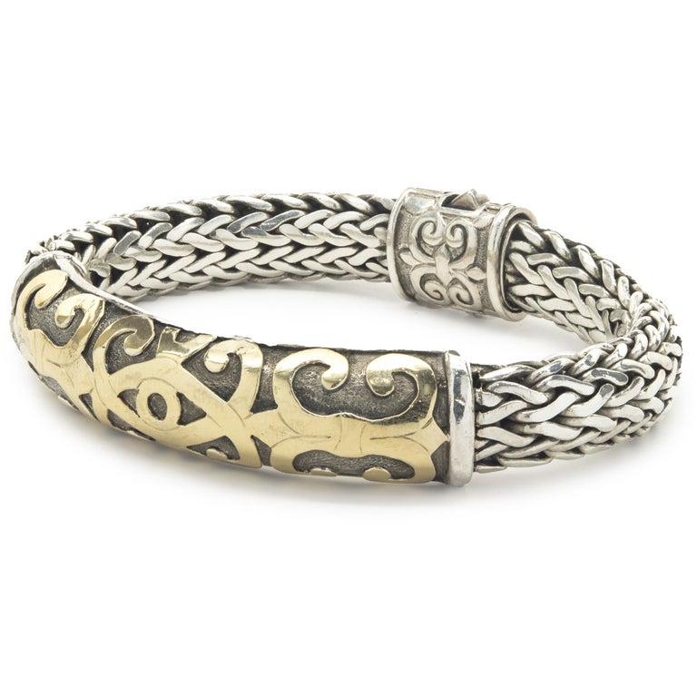 John Hardy Sterling Silver and 18 Karat Yellow Gold Scroll ID Mesh