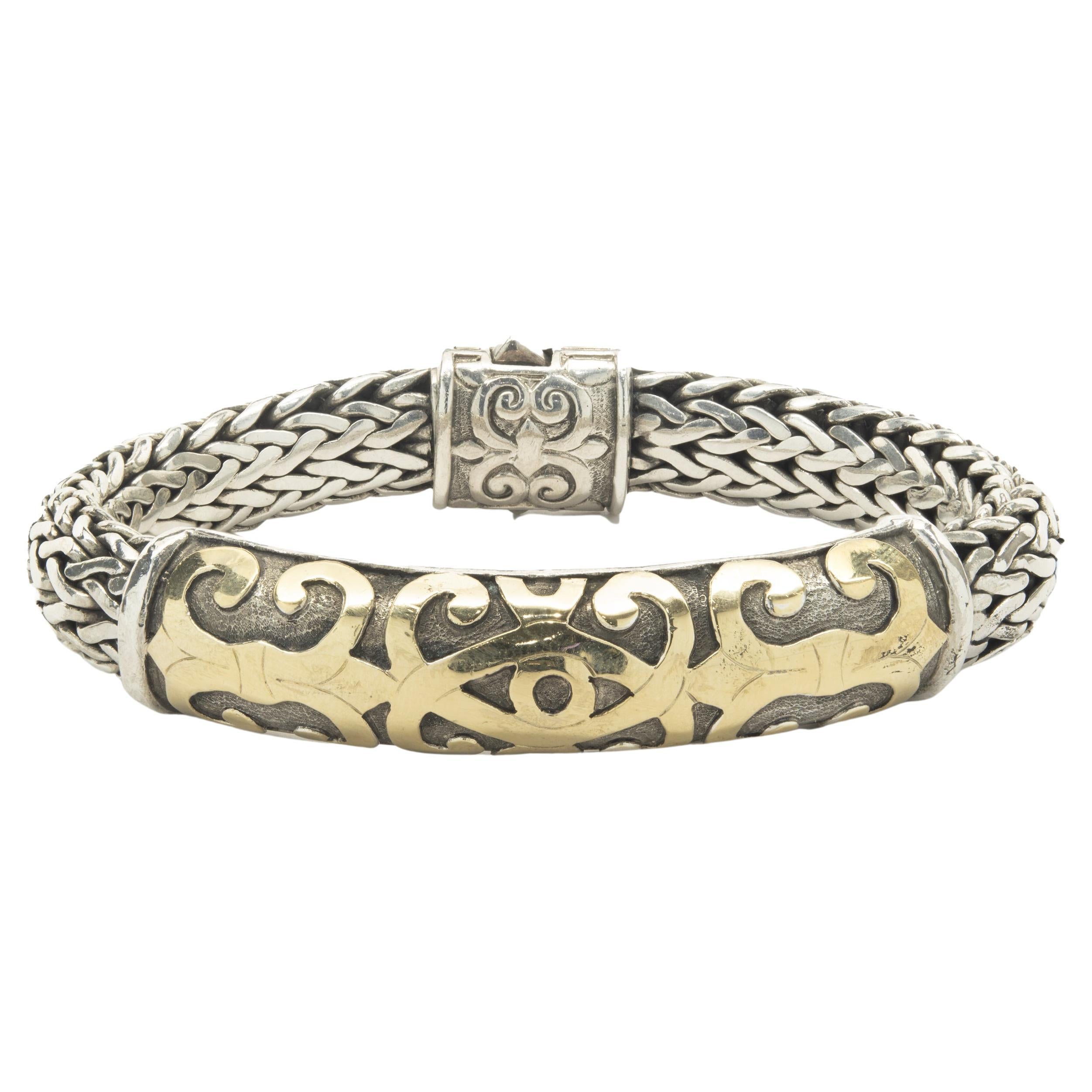 John Hardy Sterling Silver 
18 Karat Yellow Gold Scroll ID Mesh Bracelet