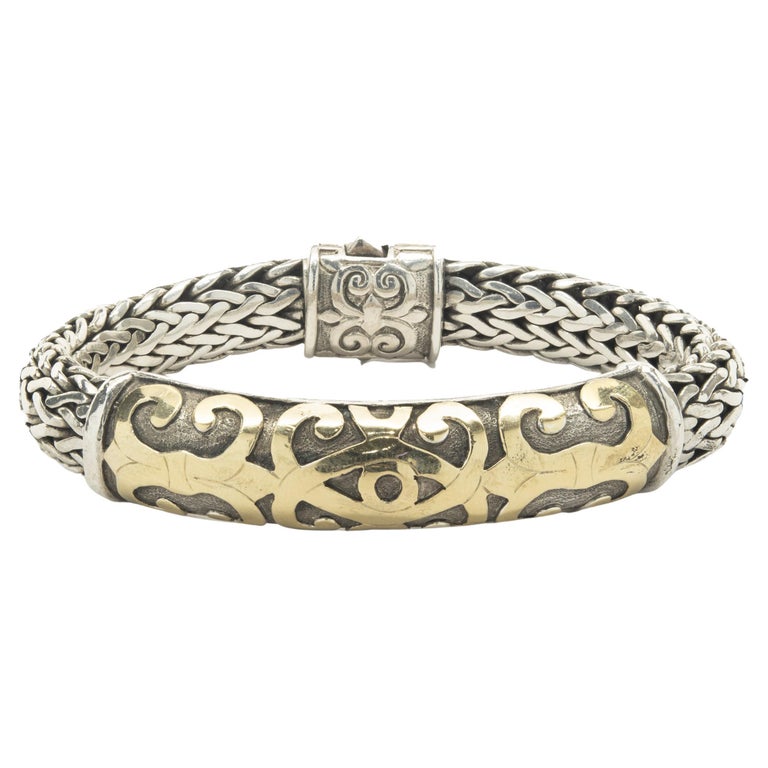 John Hardy Sterling Silver and 18 Karat Yellow Gold Scroll ID Mesh