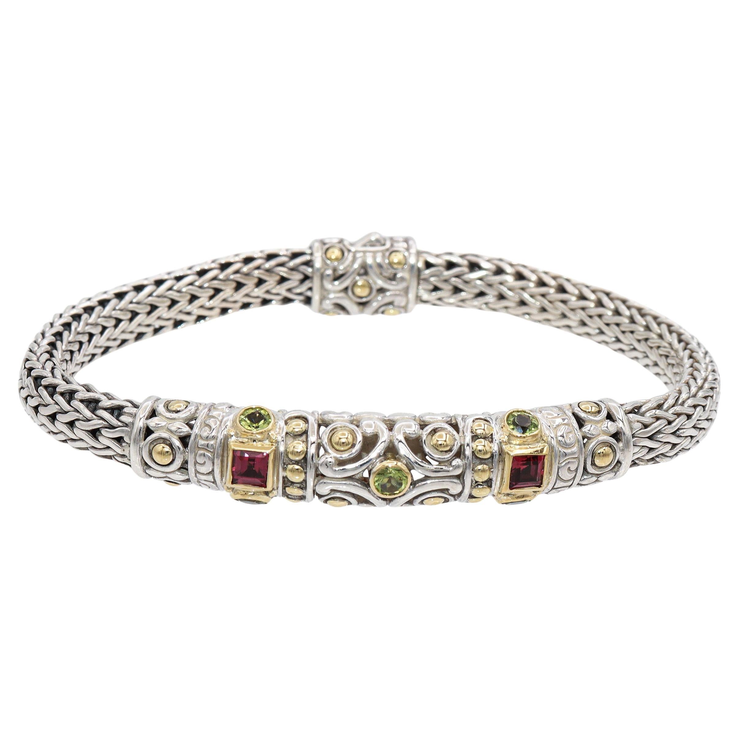 John Hardy Sterling Silver 
18k Gold Amethyst Peridot Classic Chain Bracelet For Sale