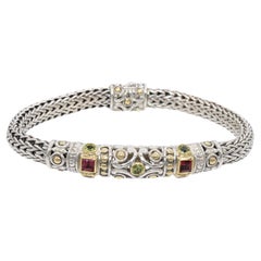 John Hardy Sterling Silver & 18k Gold Amethyst Peridot Classic Chain Bracelet