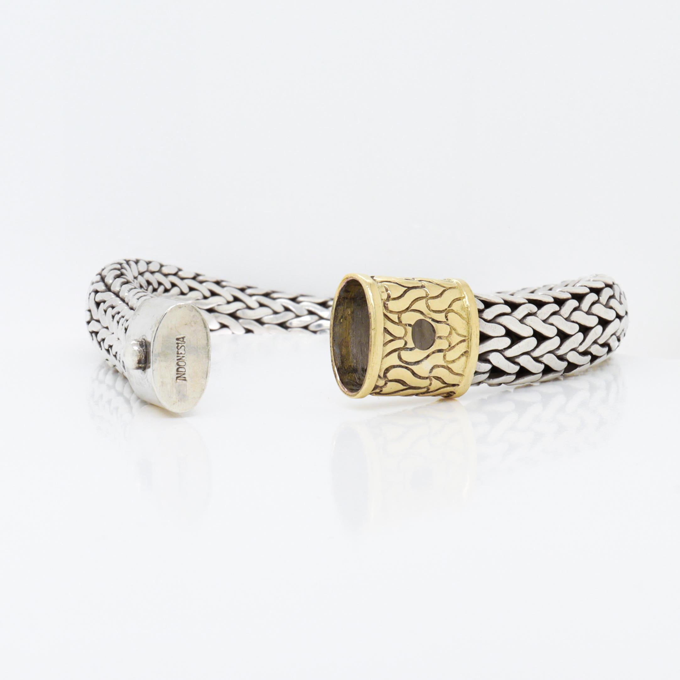 John Hardy Sterling Silver & 18K Gold Clasp 6.5 mm Wheat Bracelet For Sale 5