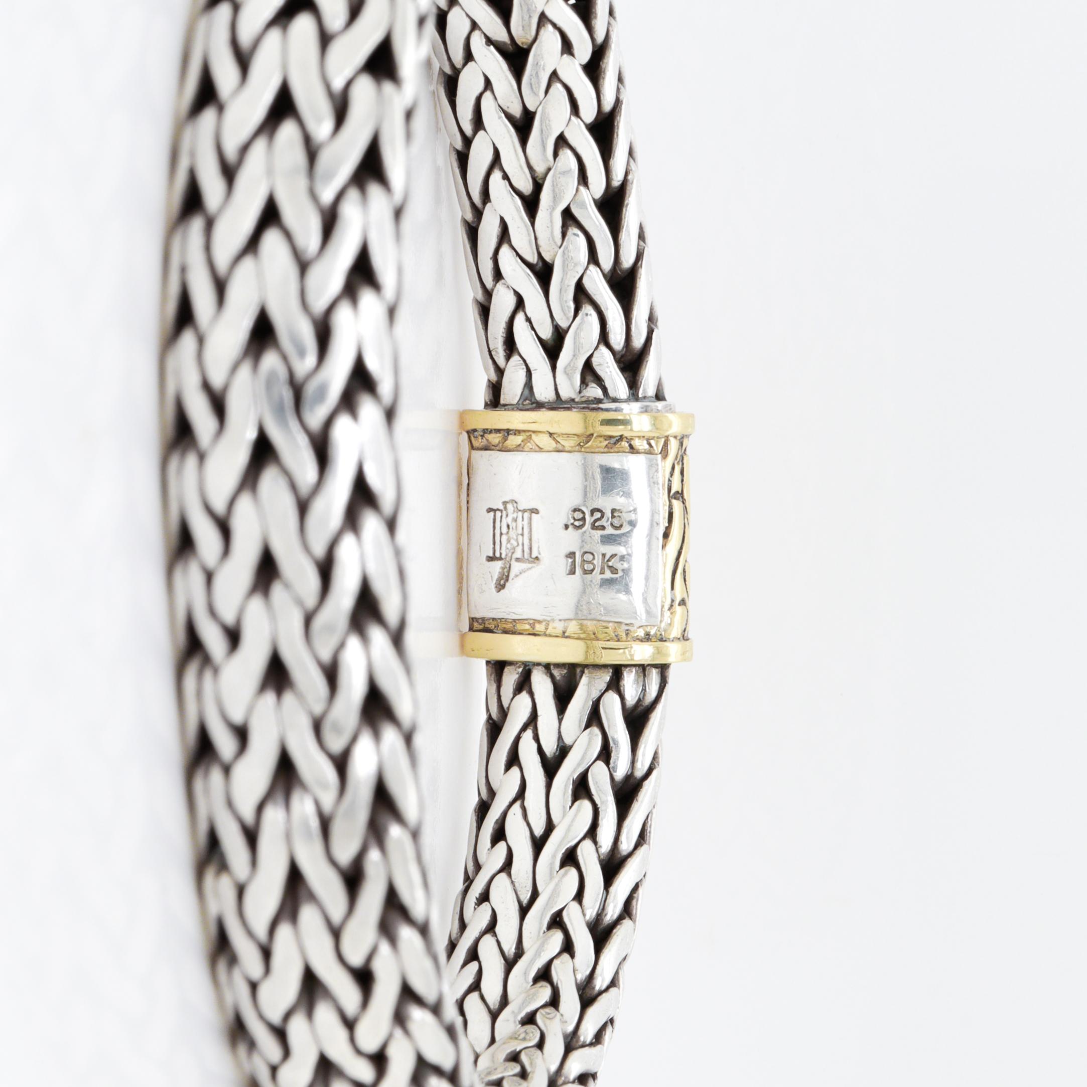 John Hardy Sterling Silver & 18K Gold Clasp 6.5 mm Wheat Bracelet For Sale 6