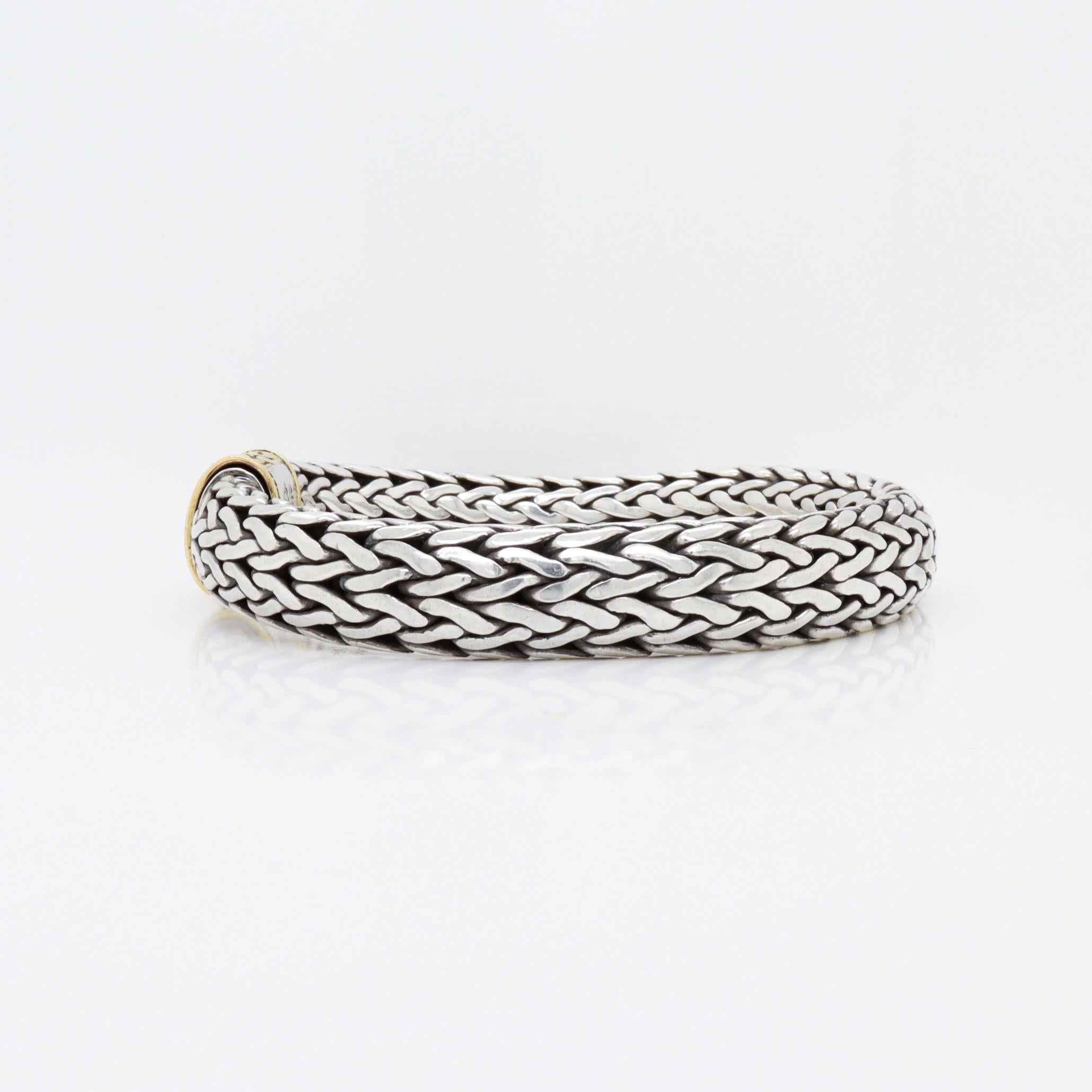 Men's John Hardy Sterling Silver & 18K Gold Clasp 6.5 mm Wheat Bracelet For Sale
