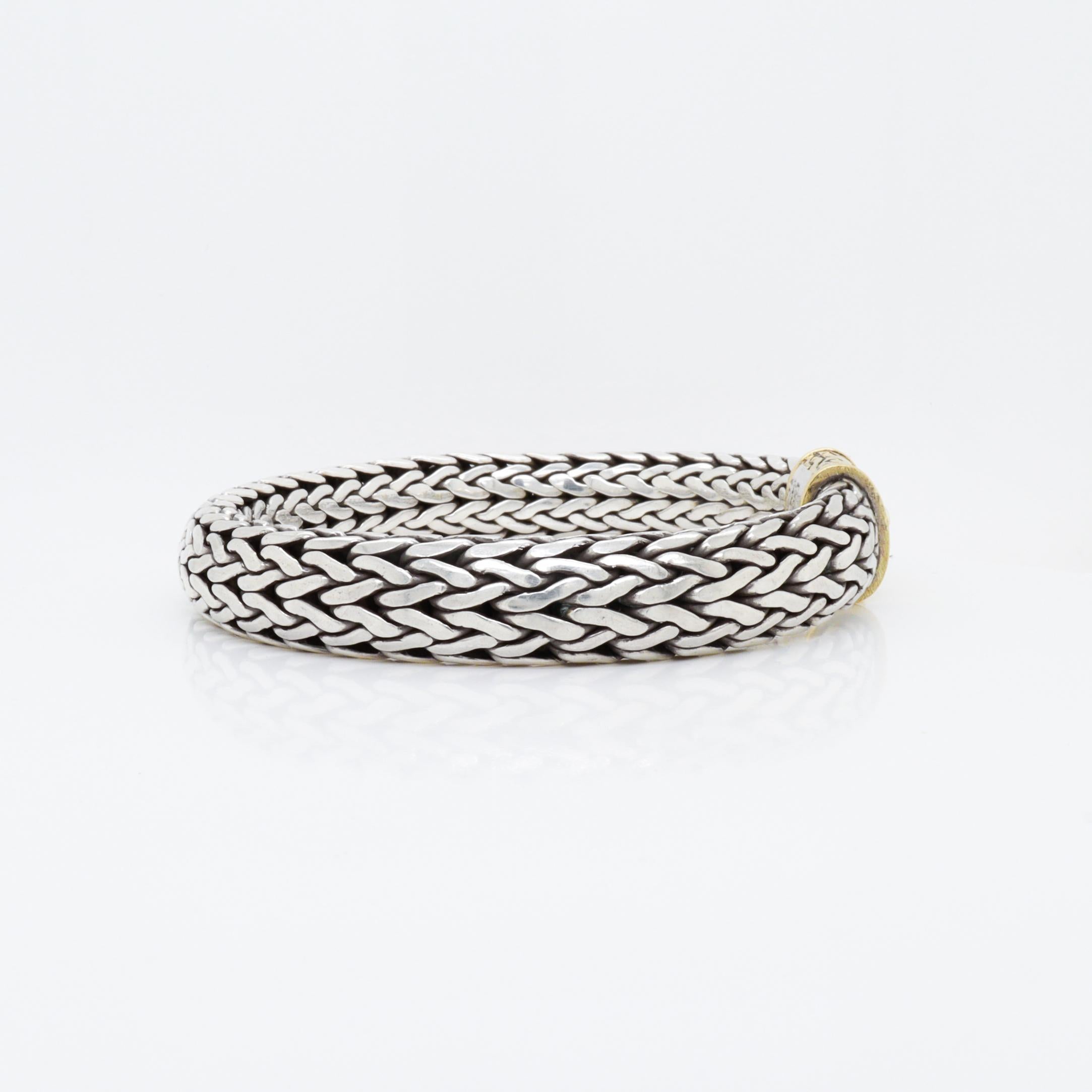 John Hardy Sterling Silver & 18K Gold Clasp 6.5 mm Wheat Bracelet For Sale 2