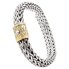 John Hardy Sterling Silver & 18K Gold Clasp 6.5 mm Wheat Bracelet