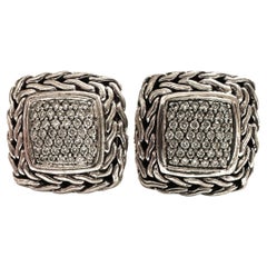 Pendientes con clip de diamantes John Hardy de plata de ley y oro de 18 quilates con pavé clásico