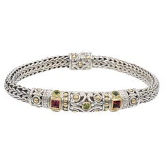 John Hardy Sterling Silver & 18k Gold Garnet Peridot Classic Chain Bracelet