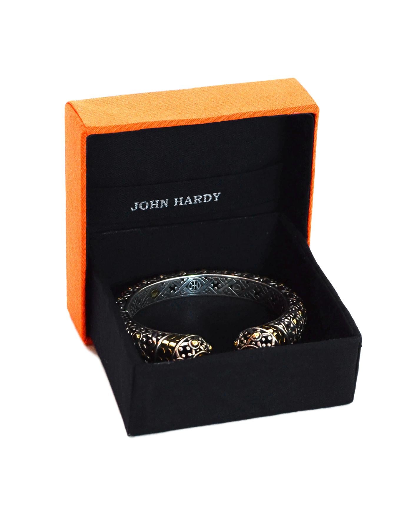 John Hardy Sterling Silver/18K Gold Jaisalmer Dot Kick Cuff Bracelet W/ Box

Color: Silver, gold
Materials:  Sterling silver, 18K gold
Hallmarks: On inside- 