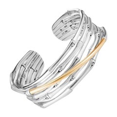 John Hardy Sterling Silber & 18k Gelbgold Bambus Manschette Armband Größe Medium