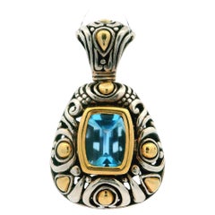John Hardy Sterling Silver 18k Yellow Gold Blue Topaz Large Slide Pendant