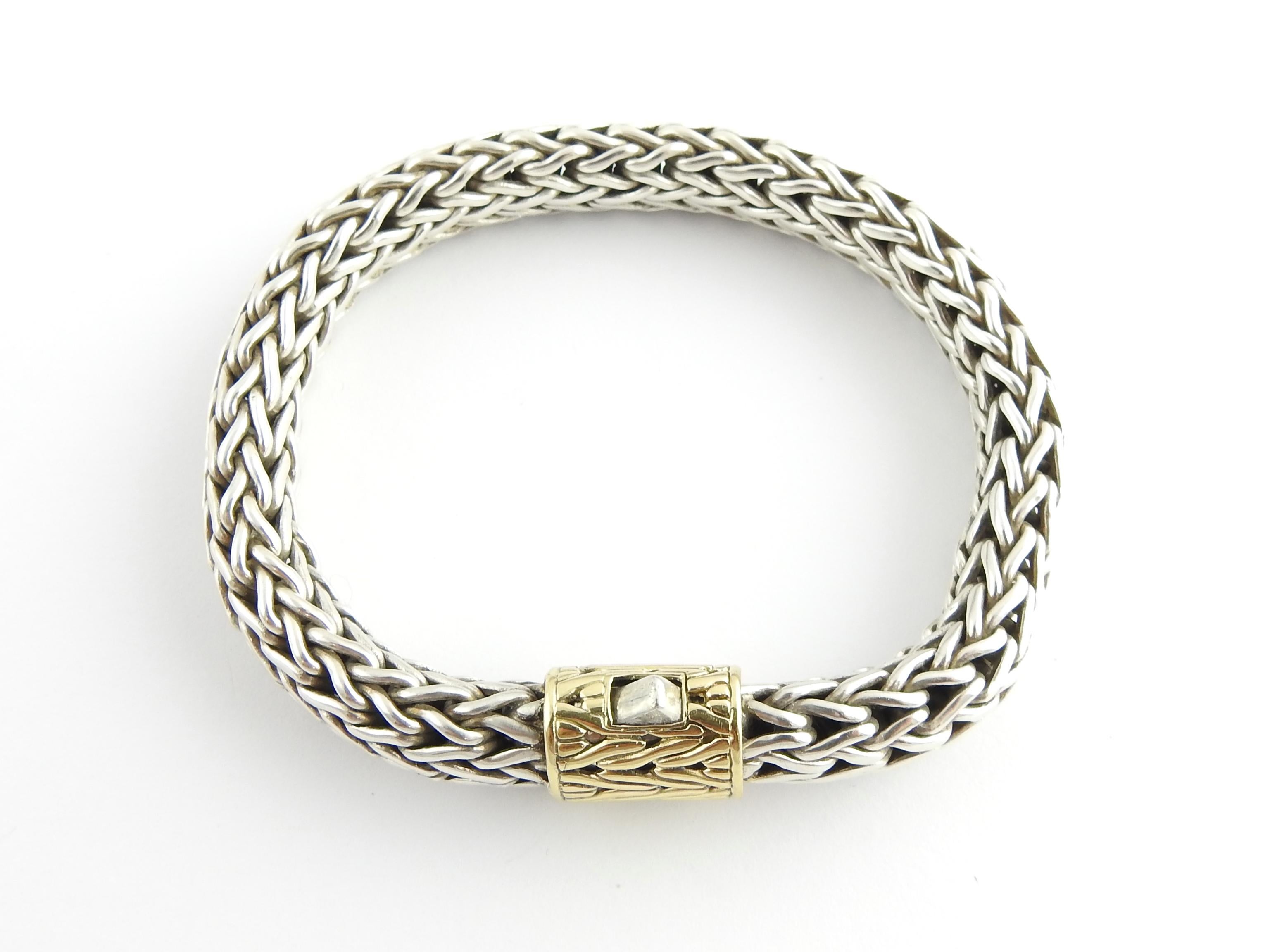 John Hardy Sterling Silver 18 Karat Yellow Gold Classic Woven Chain Bracelet In Good Condition In Washington Depot, CT