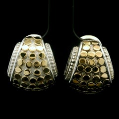 John Hardy Sterling Silver 18k Yellow Gold Dot Flared Cuff Omega Back Earrings