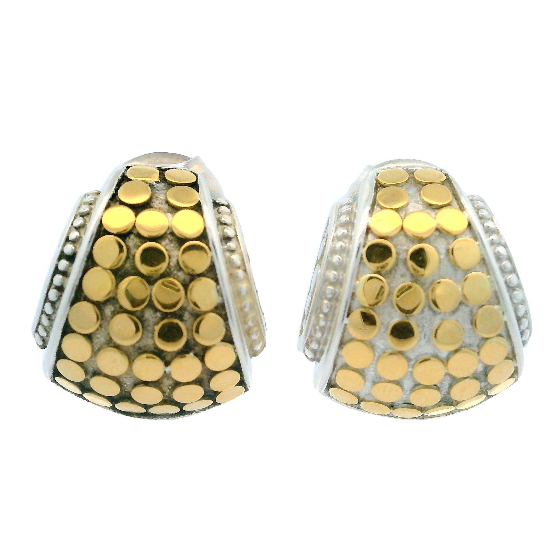 John Hardy Sterling Silver 18k Yellow Gold Dot Flared Cuff Omega Back Earrings 2