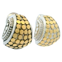 John Hardy Sterling Silver 18k Yellow Gold Dot Flared Cuff Omega Back Earrings