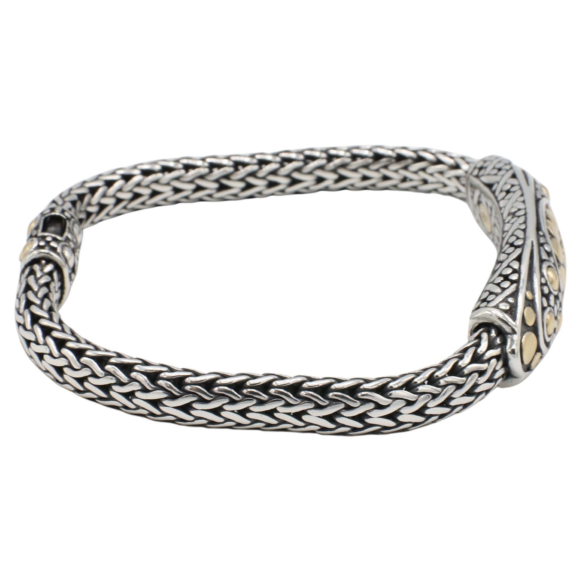 John Hardy Sterling Silber & 18K Gelbgold Dot Icon Woven Link Armband 
Metall: Sterling Silber 925 & 18k Gelbgold
Gewicht: 31,62 Gramm
Länge: 6,75 Zoll
Breite: 6 - 12 mm
NT F35000840

