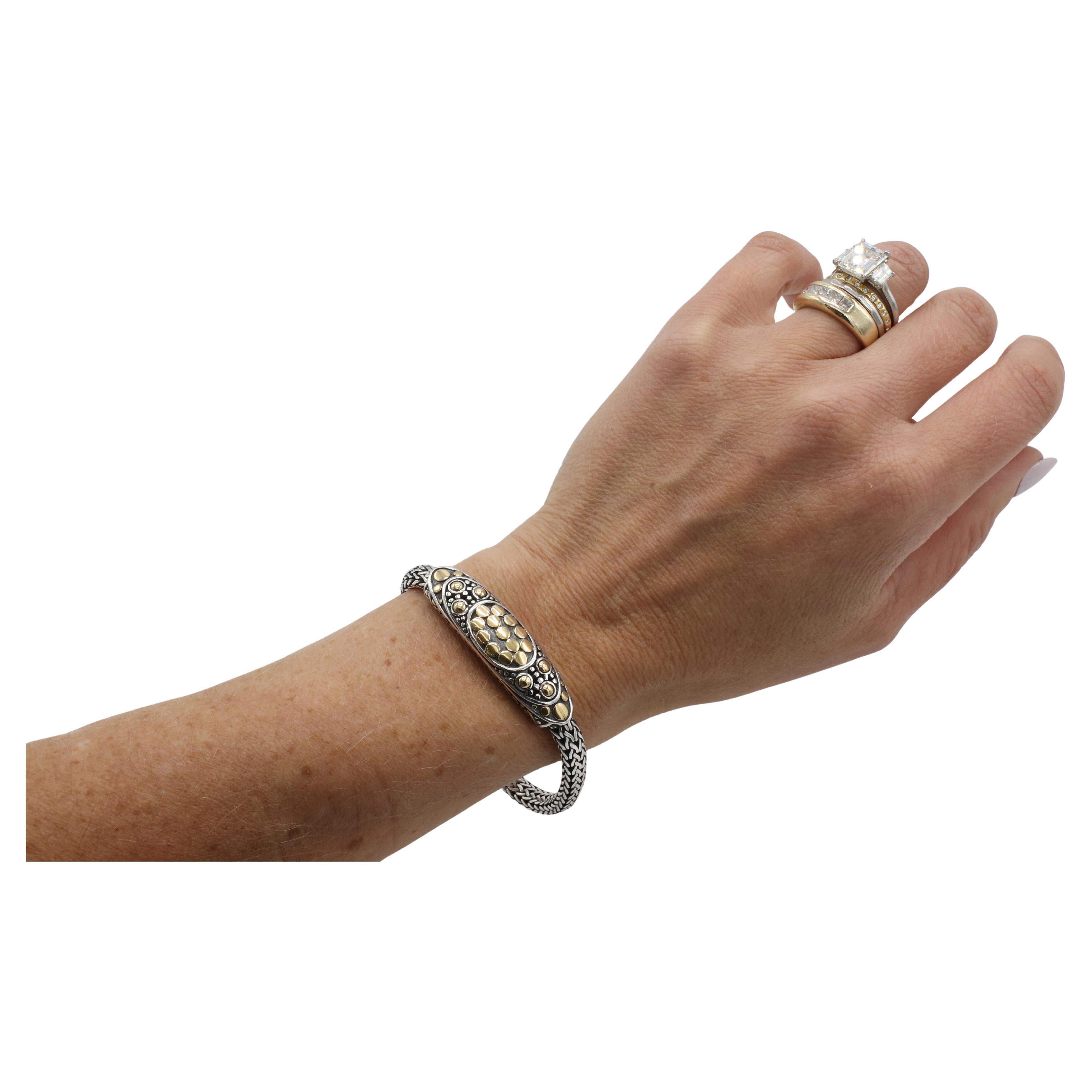 John Hardy Sterling Silber & 18K Gelbgold Dot Icon Woven Link Armband Damen im Angebot