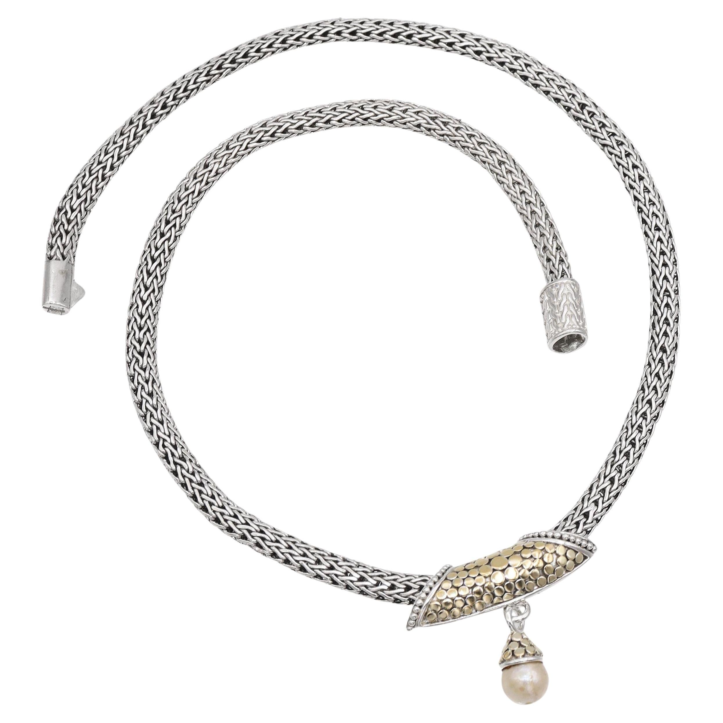 John Hardy Sterling Silver 
18K Yellow Gold Dot Pearl Pendant Necklace in vendita