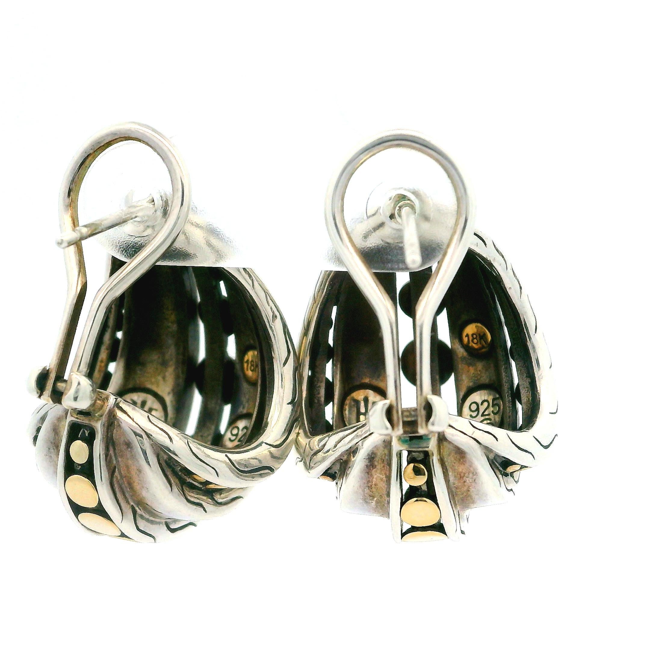 Women's John Hardy Sterling Silver 18k Yellow Gold Dot Wide Cuff Omega Back Earrings