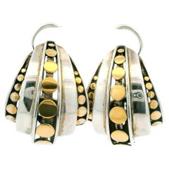 John Hardy Sterling Silver 18k Yellow Gold Dot Wide Cuff Omega Back Earrings