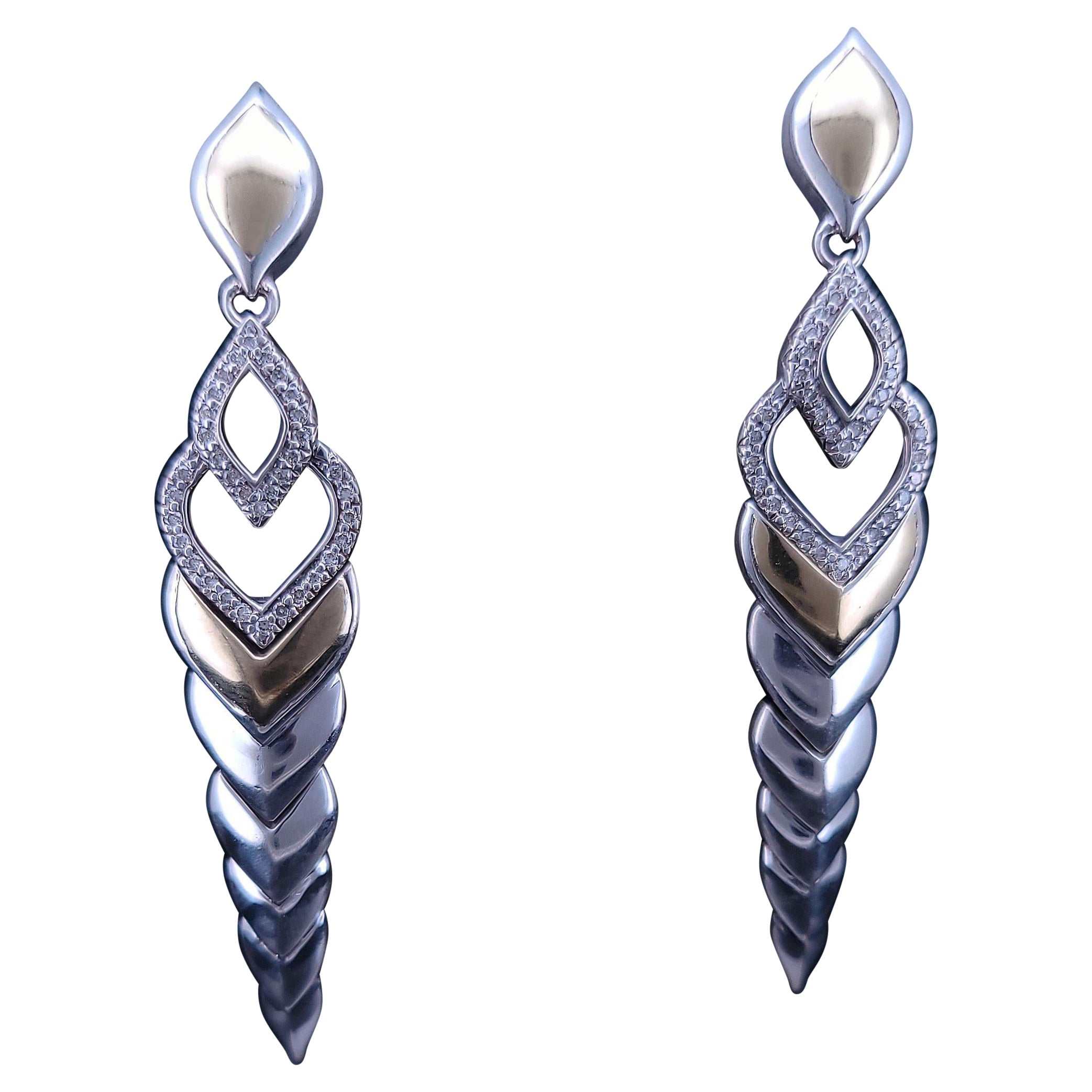 John Hardy Sterling Silver 18K Yellow Gold Long Drop Earrings