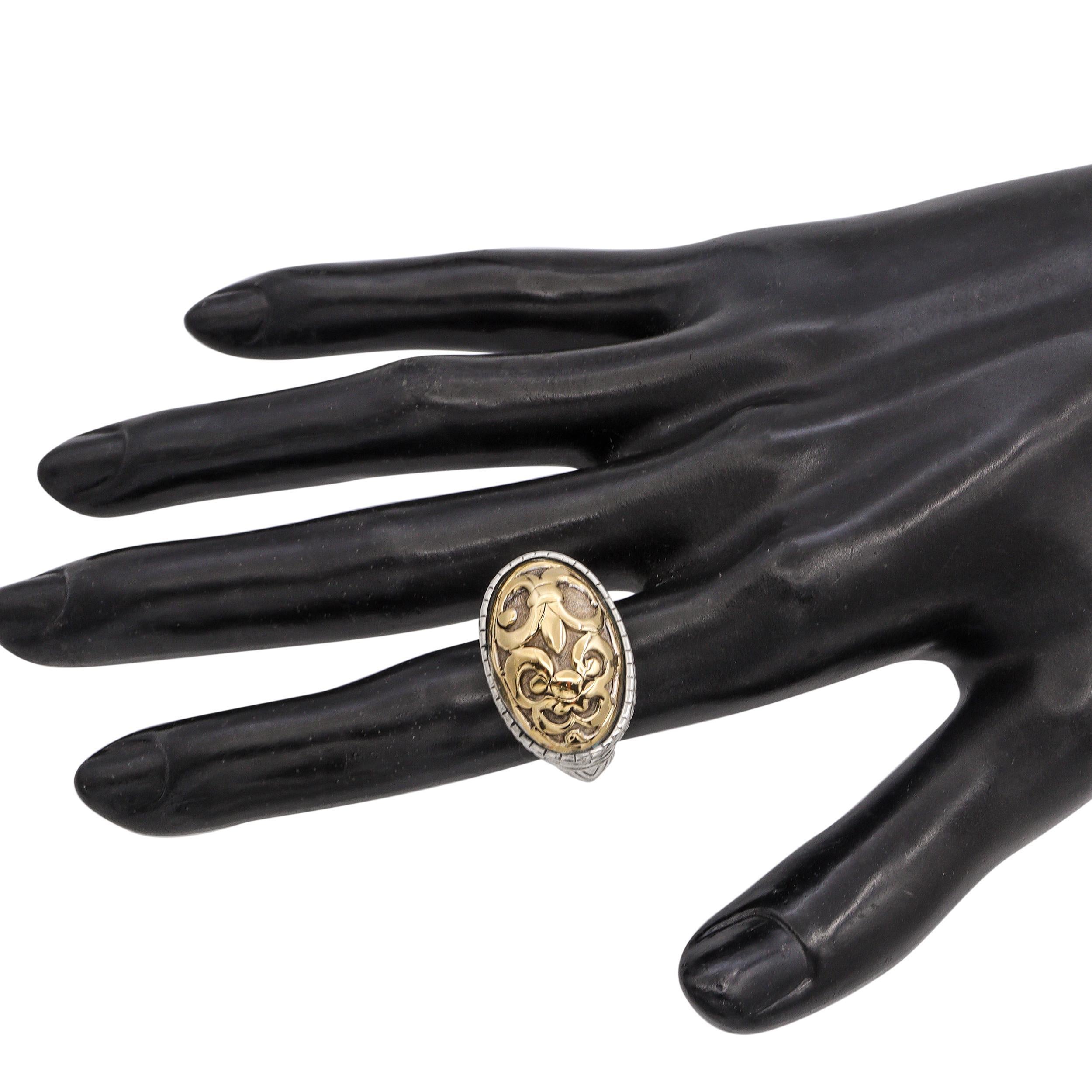 John Hardy Bague florale ovale en argent et or jaune 18 carats Bon état - En vente à New York, NY