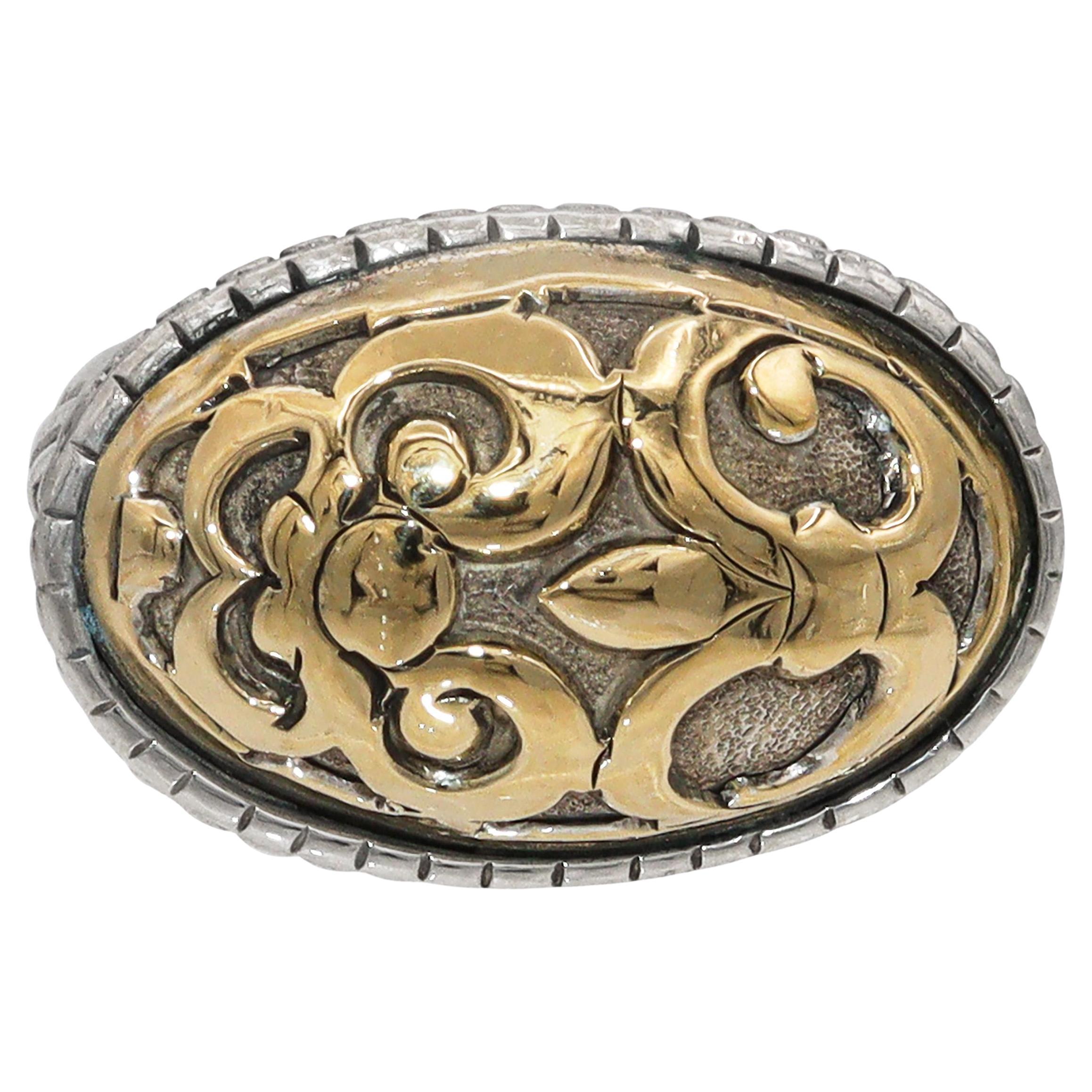 John Hardy Bague florale ovale en argent et or jaune 18 carats en vente