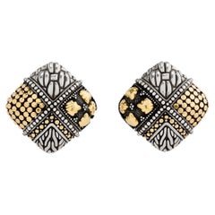 John Hardy Sterling Silber & 18KYG Gold Four Seasons Quadratische, strukturierte Ohrringe