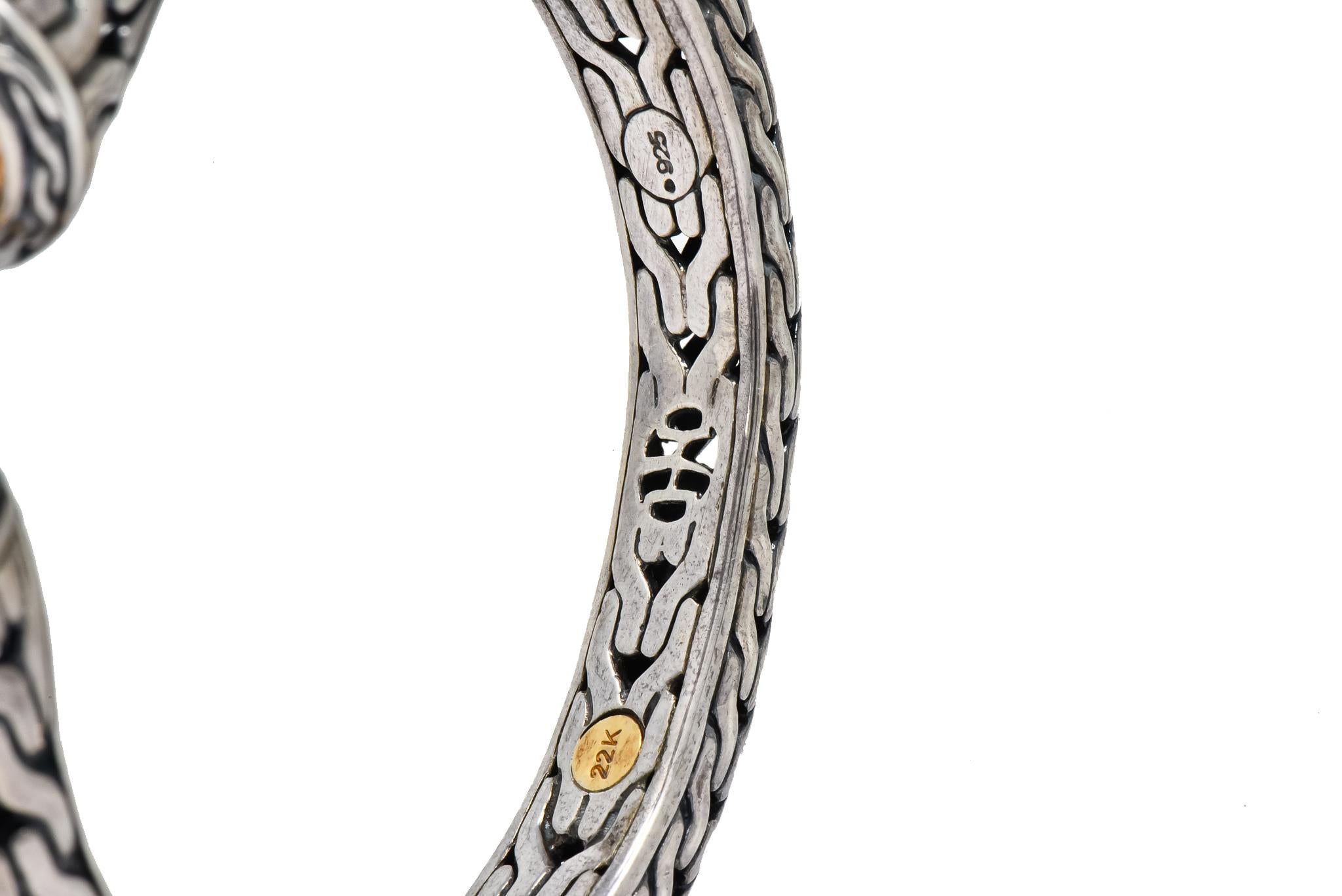 John Hardy Sterling Silver 22 Karat Gold Classic Chain Cuff Bracelet 1
