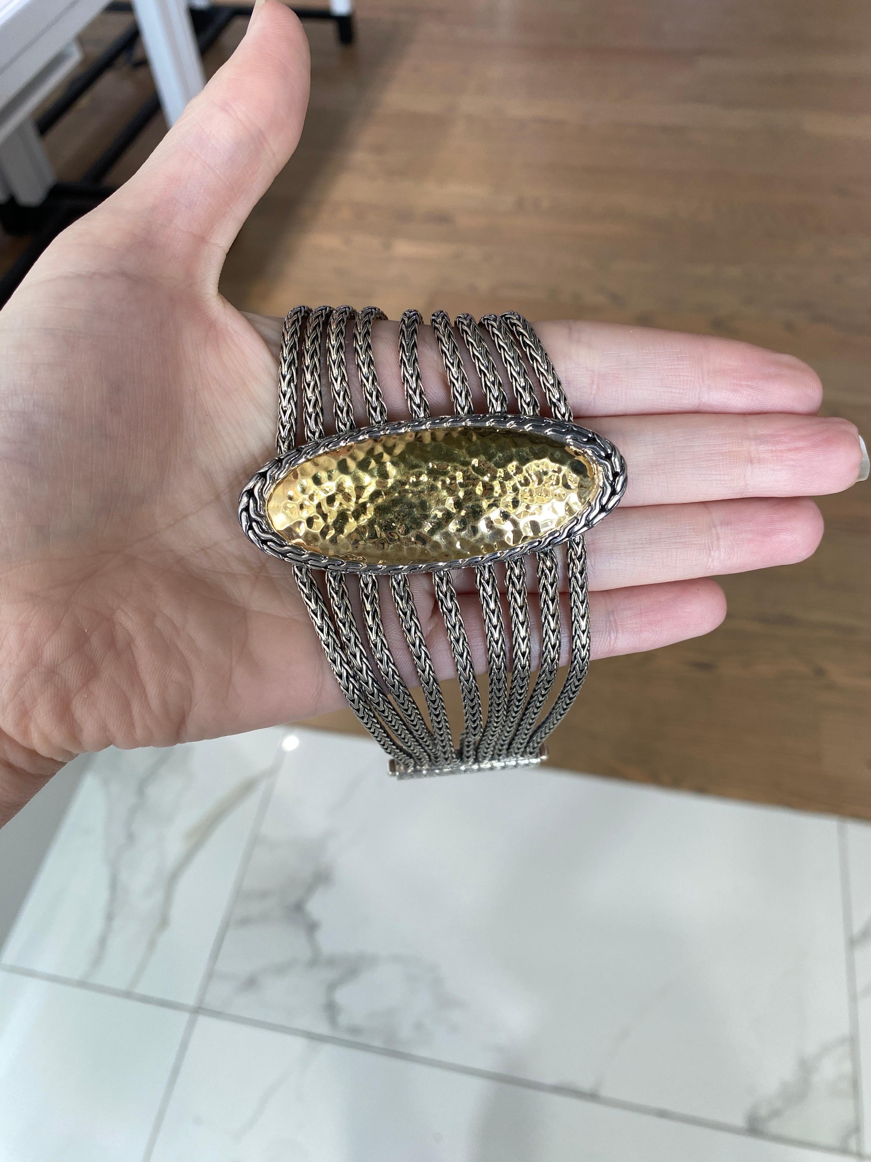 Women's or Men's John Hardy Sterling Silver & 22 Karat Gold Palu Bracelet For Sale