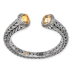 John Hardy Sterling Silver 22k Gold Classic Palu Open Cuff Bracelet 6.5'' Large