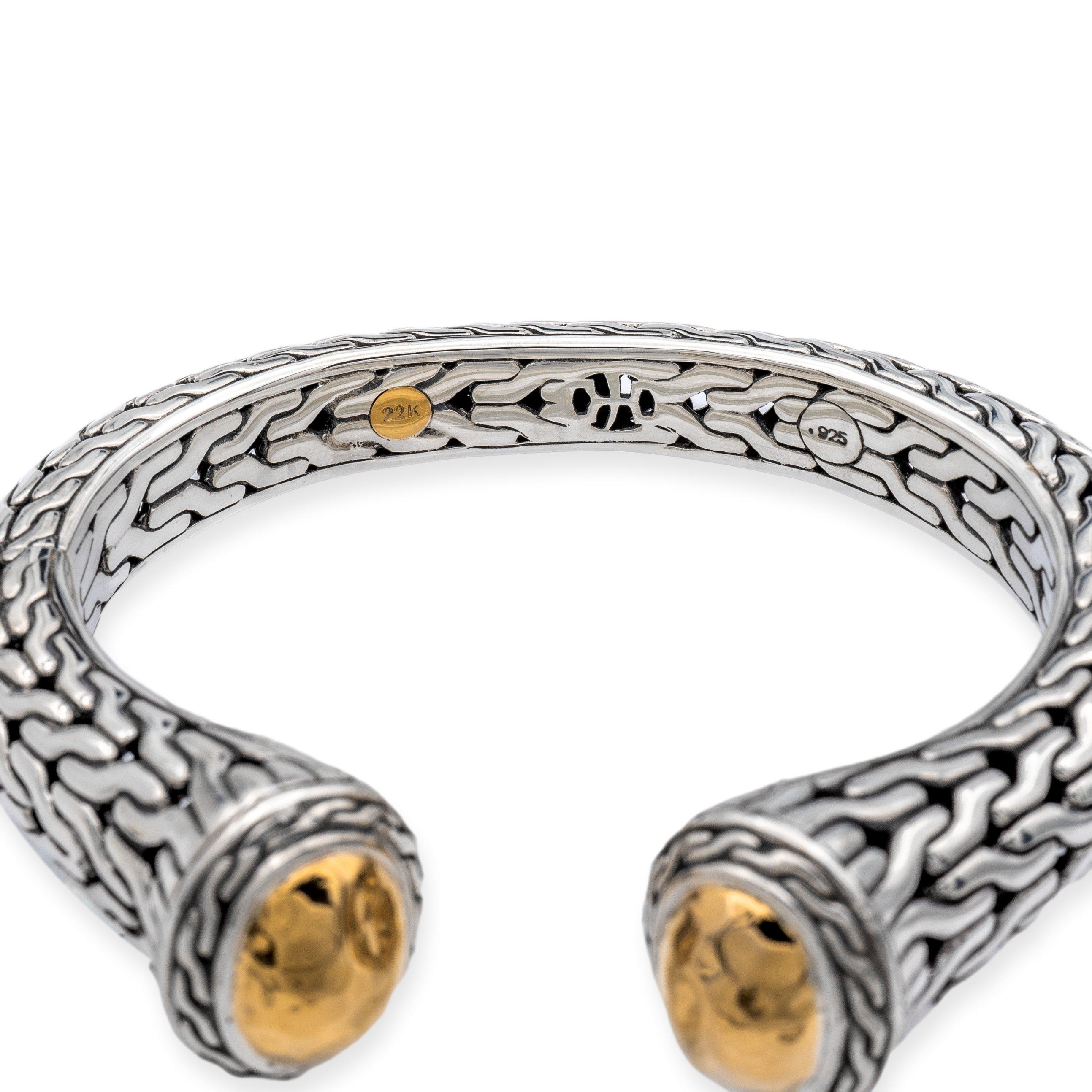 Contemporary John Hardy Sterling Silver 22k Gold Classic Palu Open Cuff Bracelet 6.5'' Large