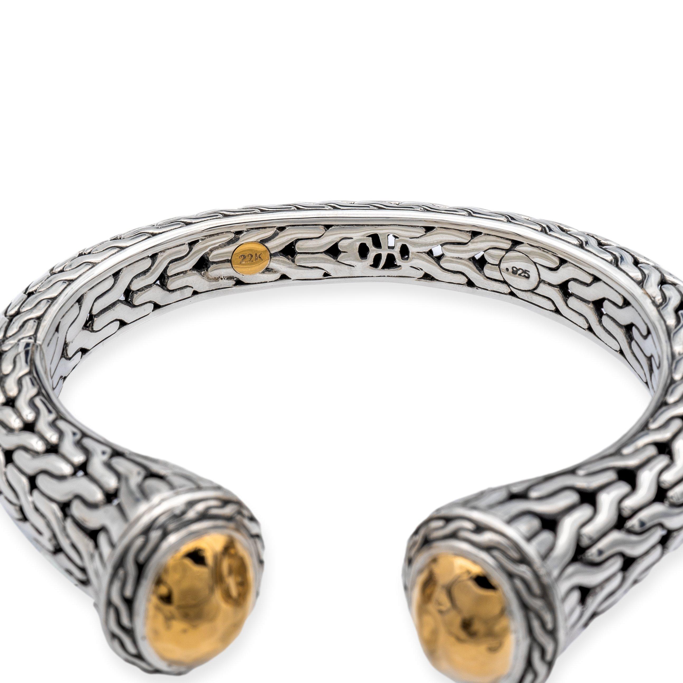 Contemporary John Hardy Sterling Silver 22k Gold Classic Palu Open Cuff Bracelet 6.5'' Large 