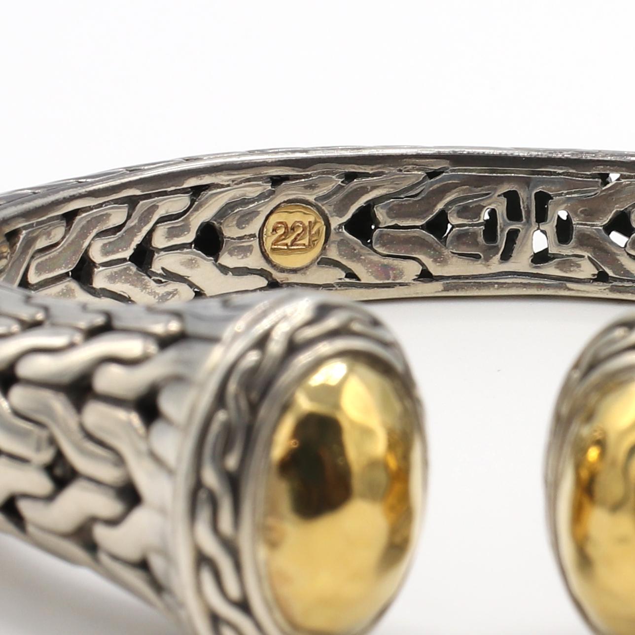 John Hardy Sterling Silver & 22K Yellow Gold Chain Kick Cuff Bracelet In Excellent Condition In  Baltimore, MD