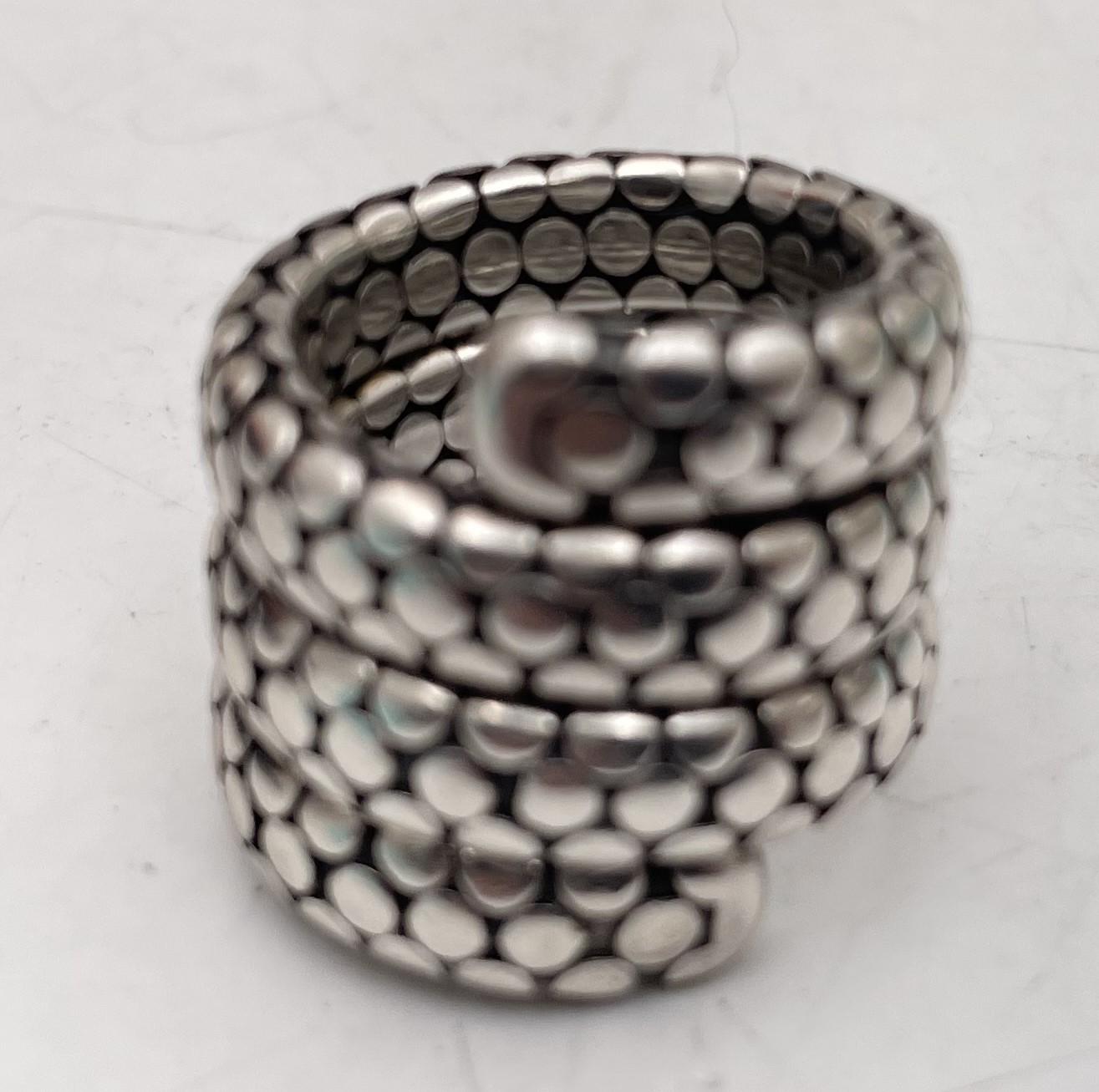 John Hardy Sterling Silver 3-Coil Dot Flex Wrap Ring In Good Condition For Sale In New York, NY