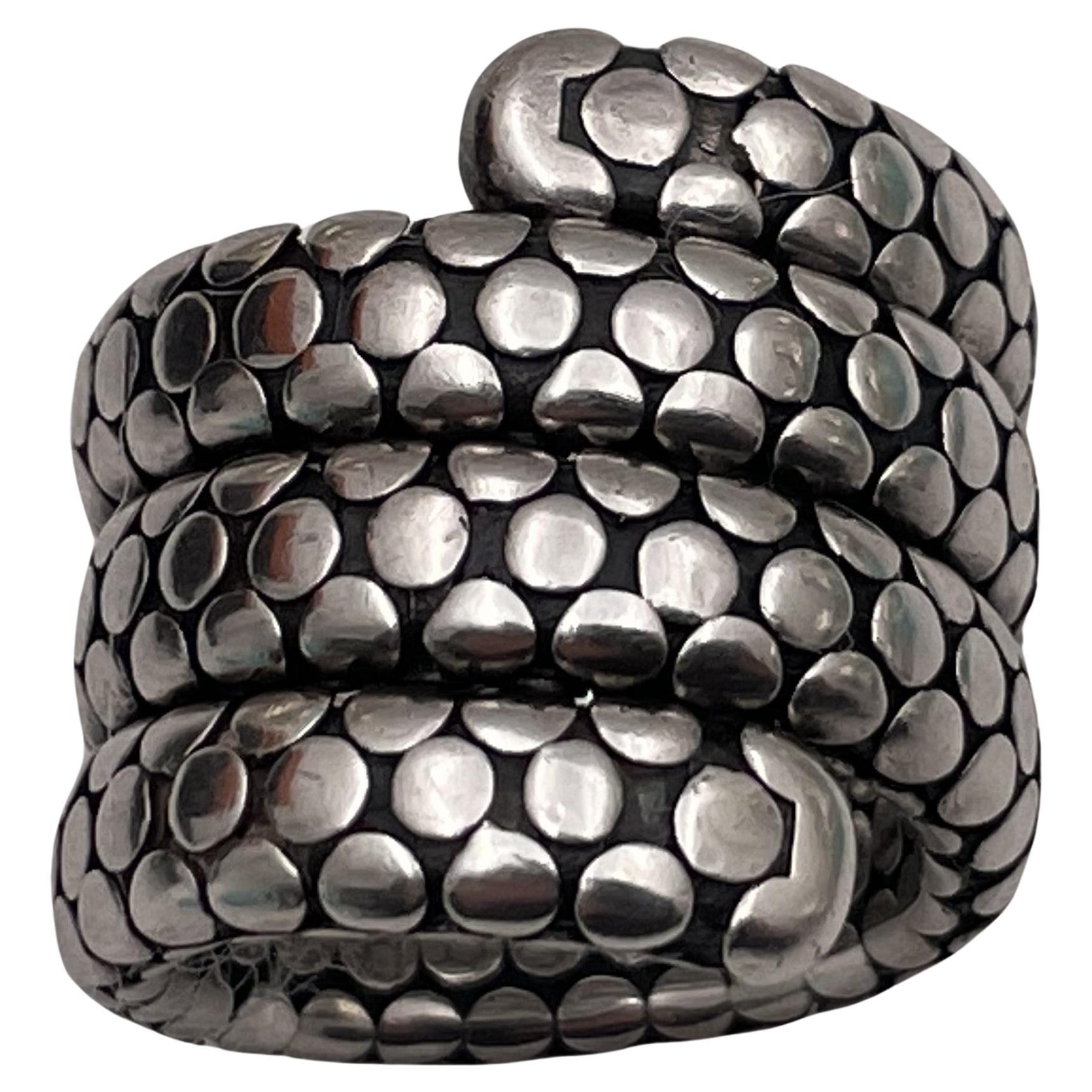 John Hardy Sterling Silver 3-Coil Dot Flex Wrap Ring For Sale
