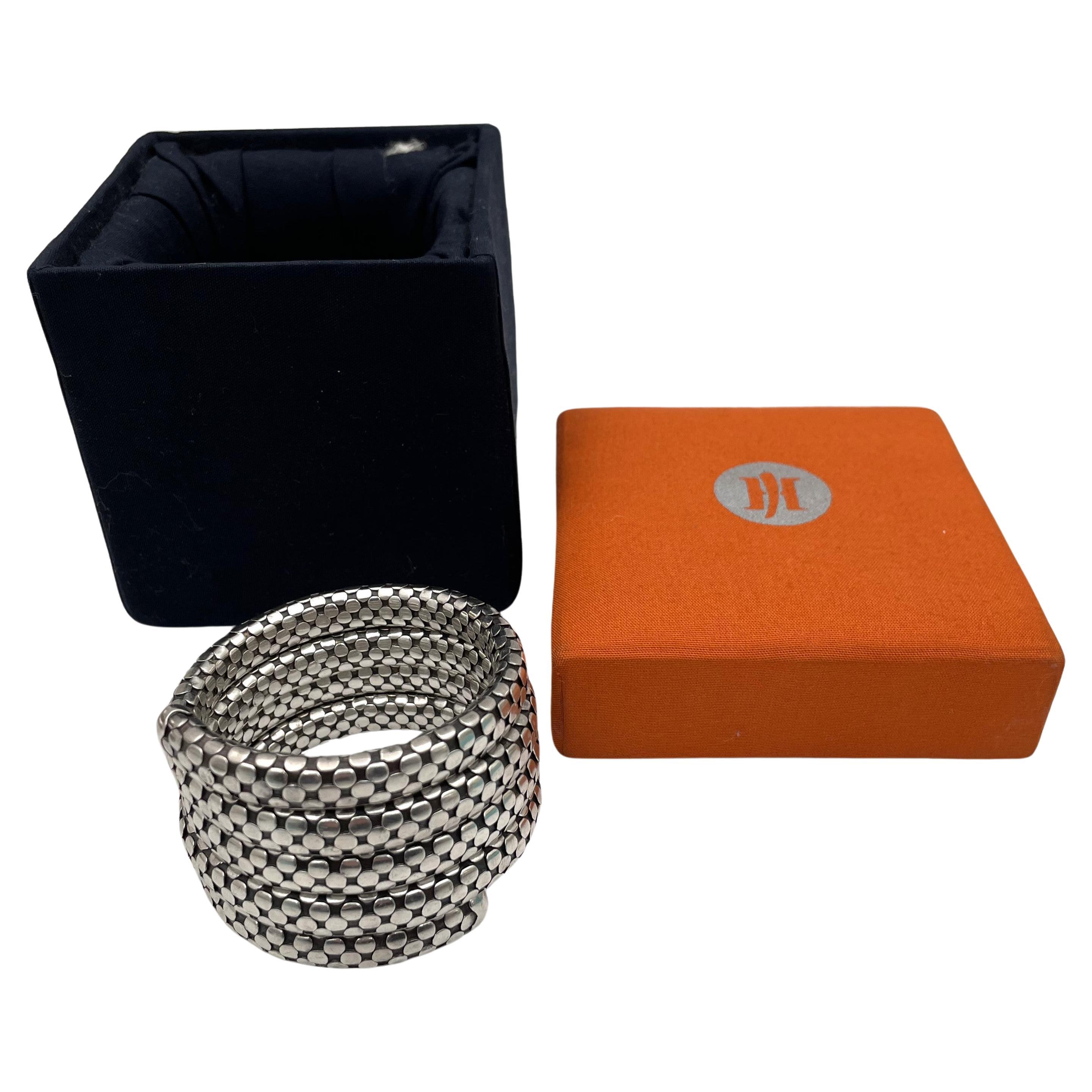 John Hardy Sterling Silver 4-Coil Dot Flex Wrap Bracelet in Original Box For Sale