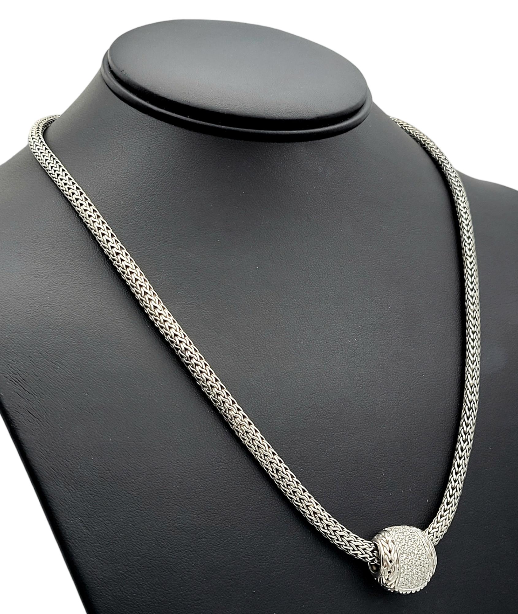 John Hardy Sterling Silver and 18 Karat Gold Diamond Pave Slide Pendant Necklace For Sale 5