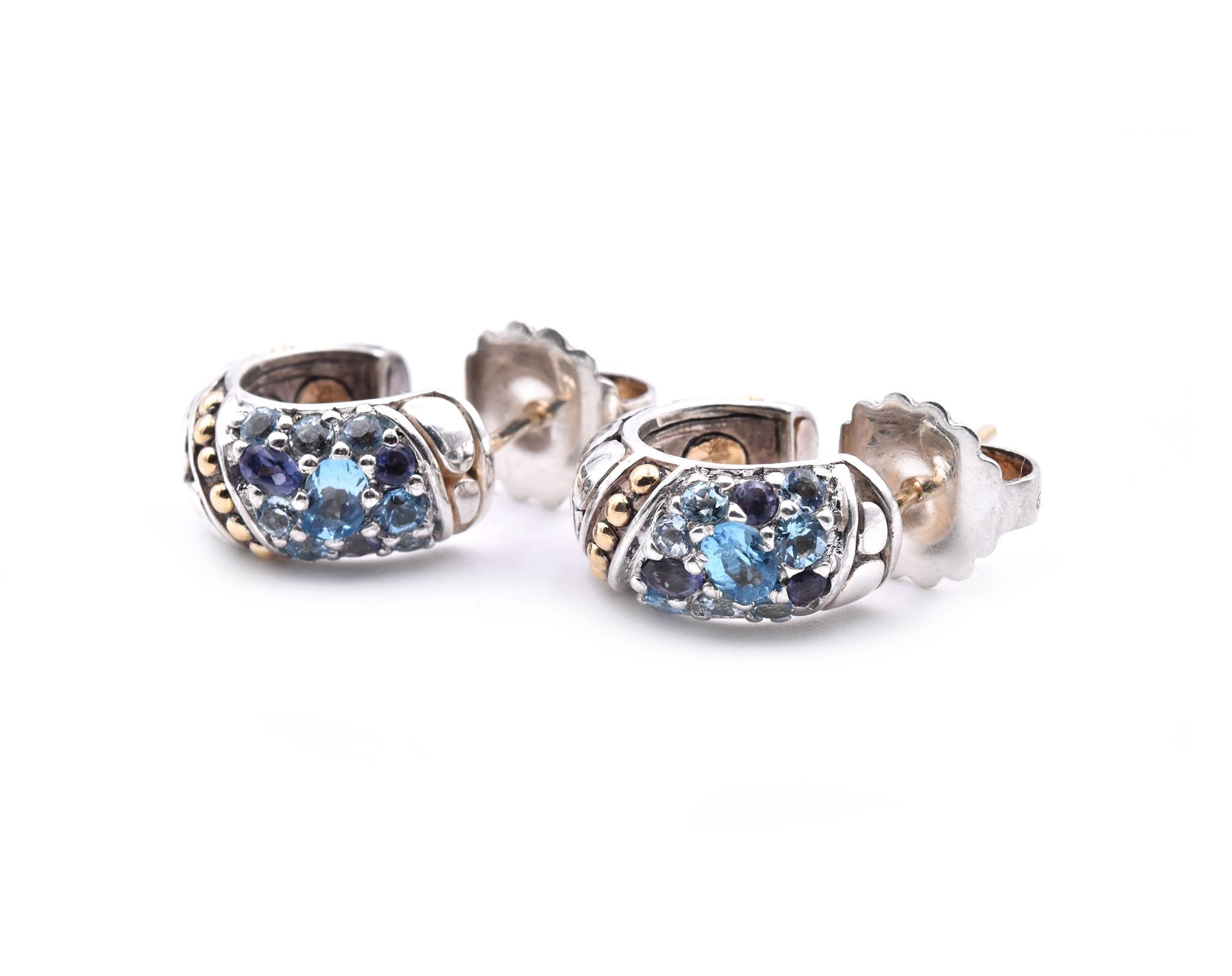 Round Cut John Hardy Sterling Silver and 18 Karat Yellow Gold Kali Collection Blue Topaz H
