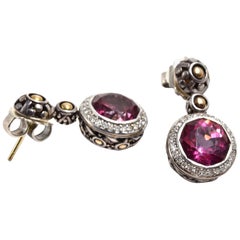 John Hardy Sterling Silver and 18 Karat Yellow Gold Mystic Pink Topaz Earrings