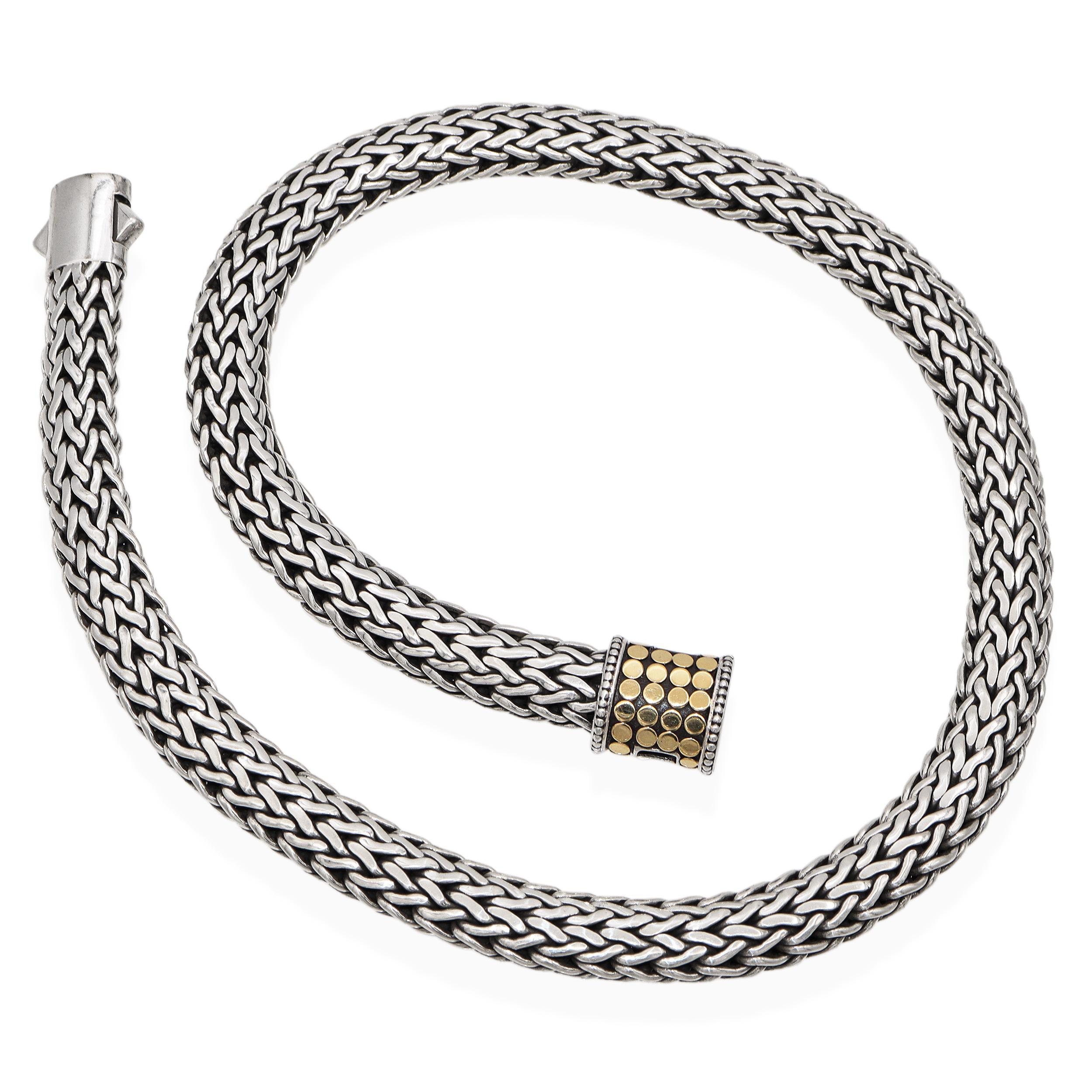 da uomo o donna John Hardy - Collana con catena intrecciata a Dot Dot in argento 925 e oro 18 carati in vendita