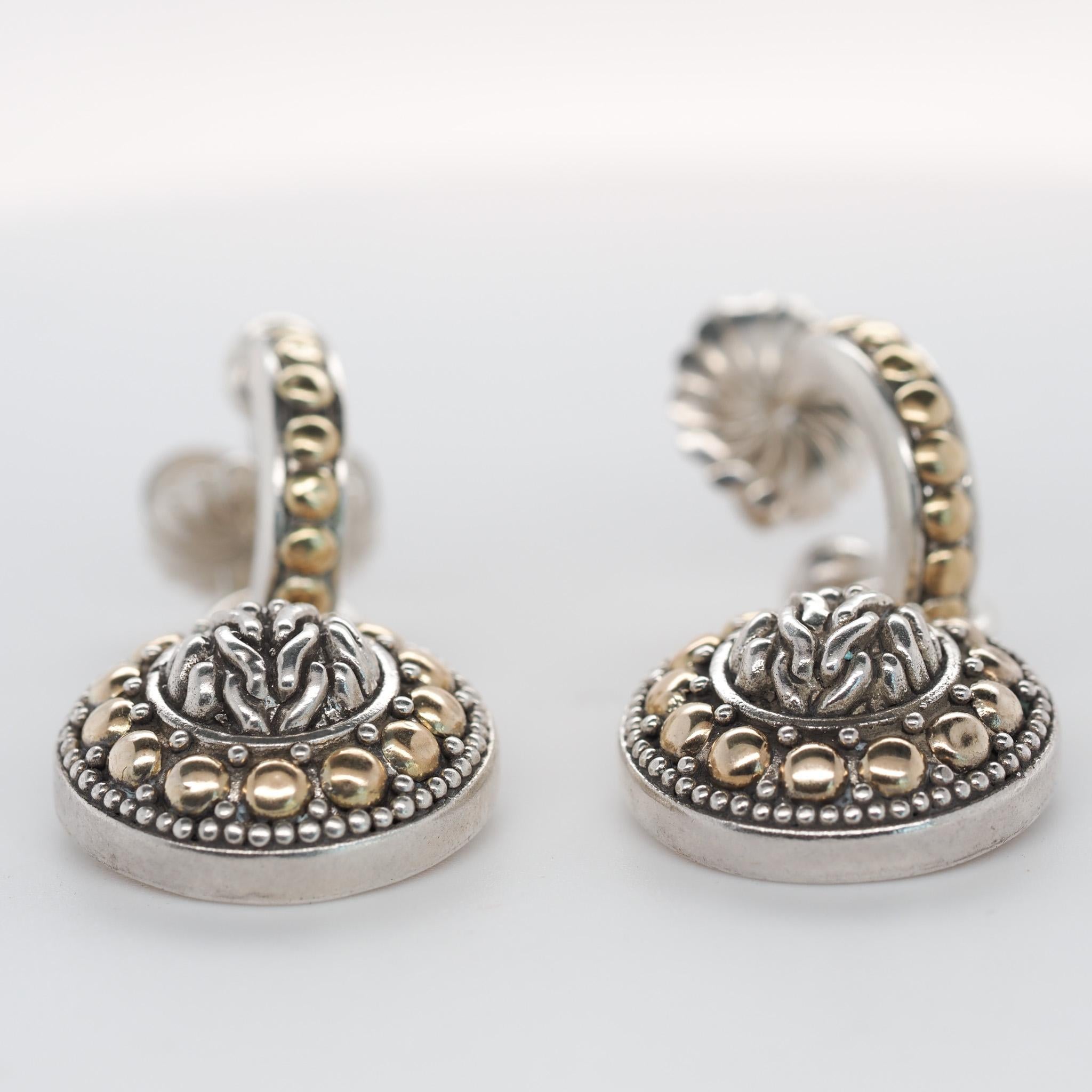 John Hardy Sterling Silver and 18k Gold Earrings In Good Condition For Sale In Atlanta, GA