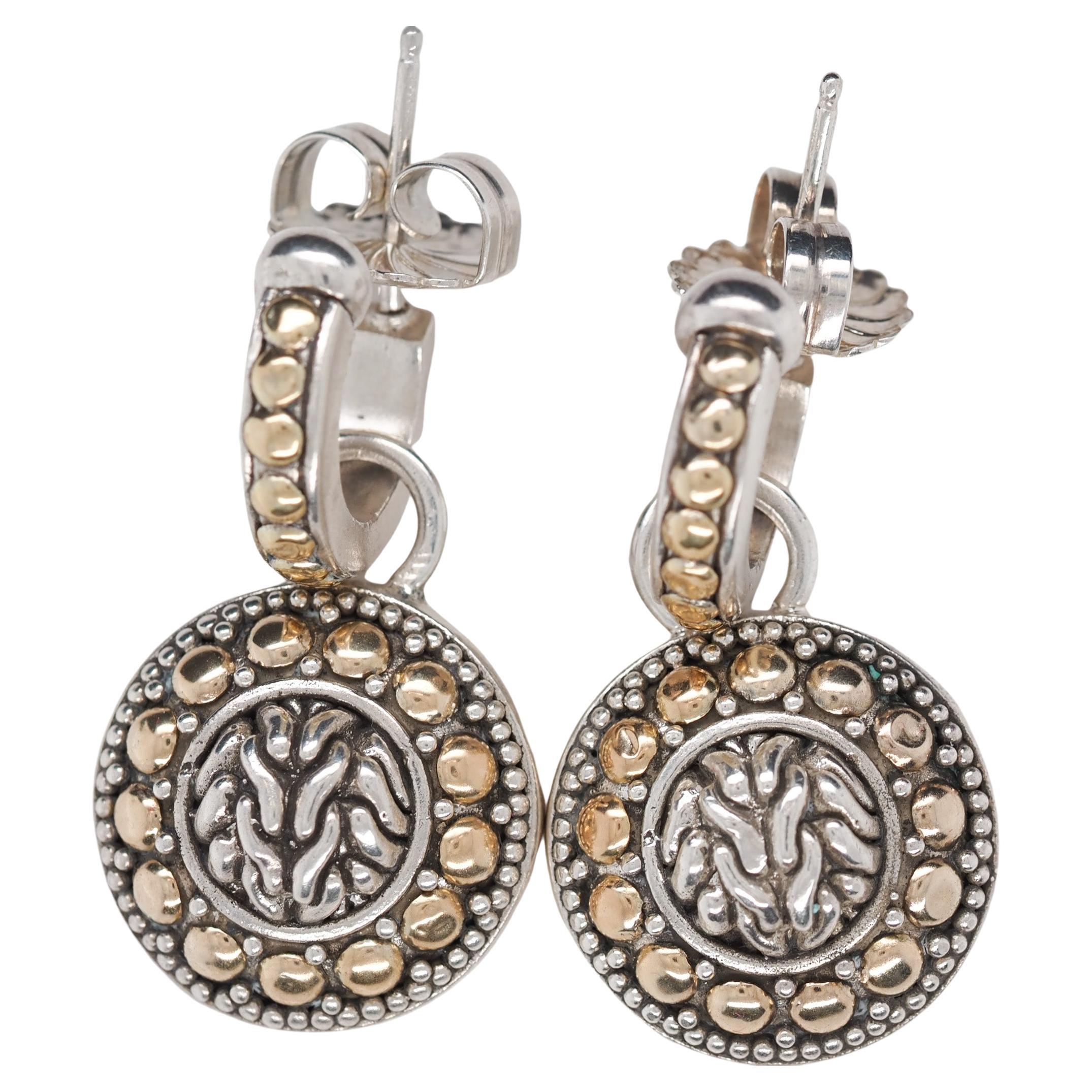 John Hardy Sterling Silver and 18k Gold Earrings For Sale