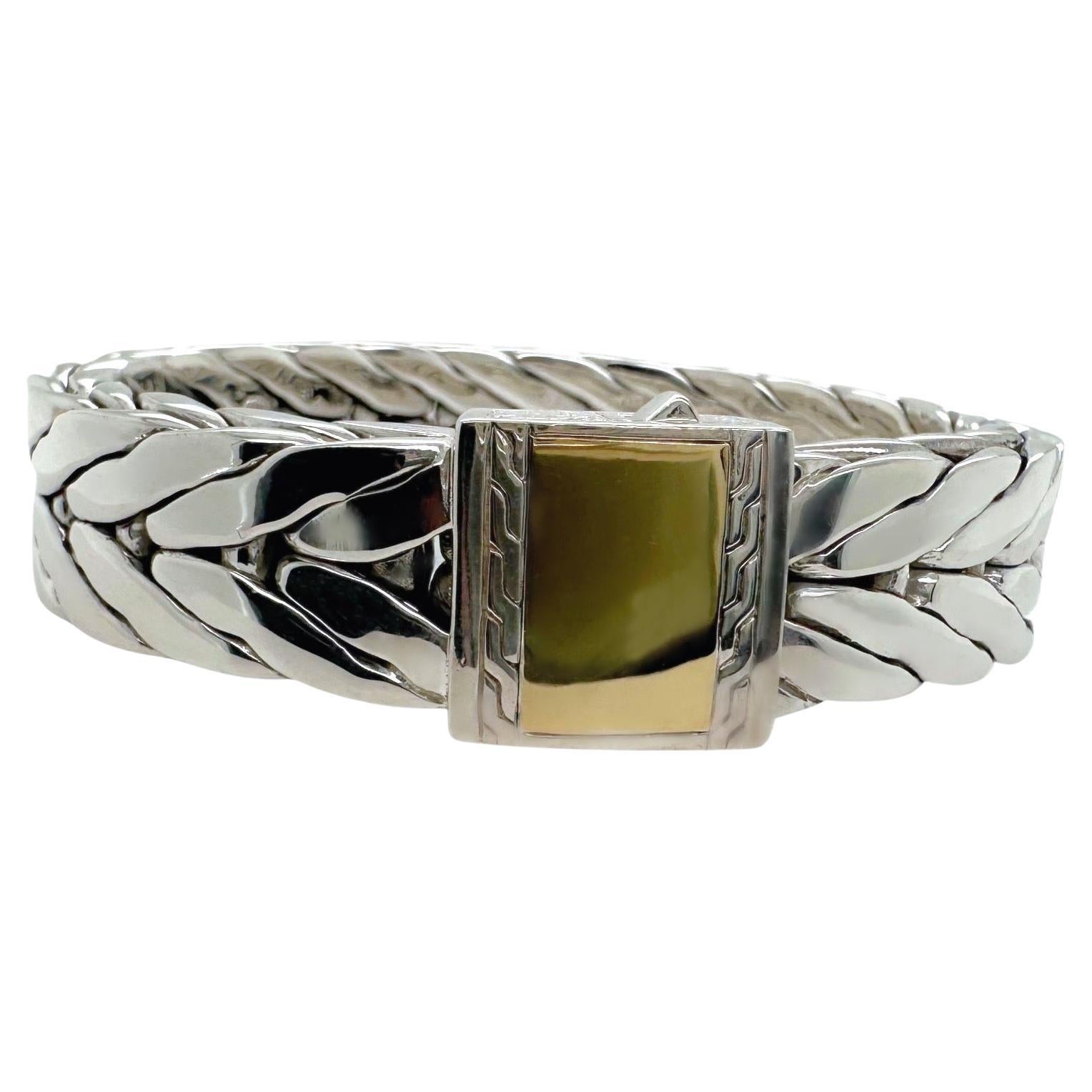 John Hardy Sterling Silver and 18k Modern Chain Silver Wide Men's Bracelet